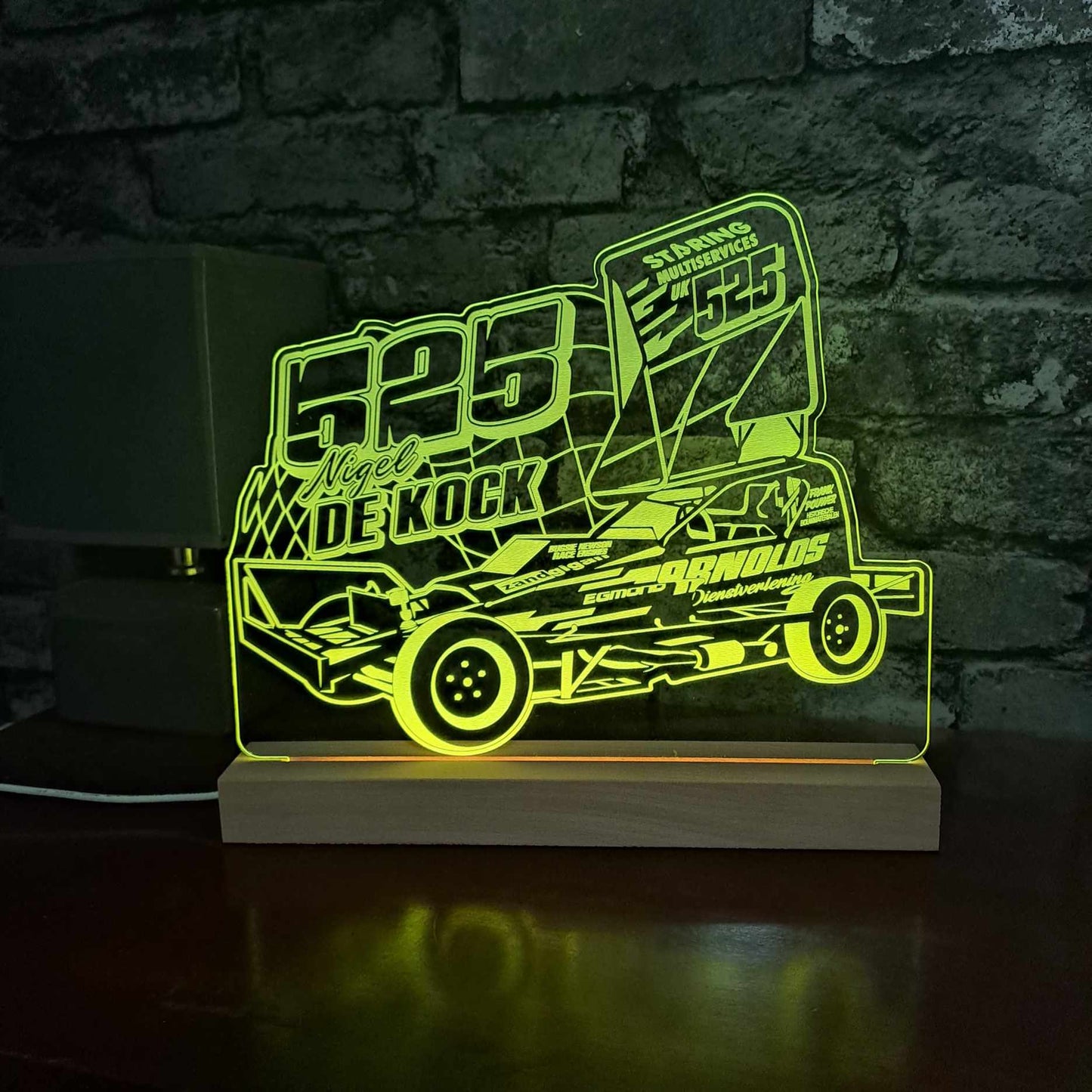 Nigel De Kock #525 Brisca F1 Night Light - Large Wooden Base Night Light Stock Car & Banger Toy Tracks