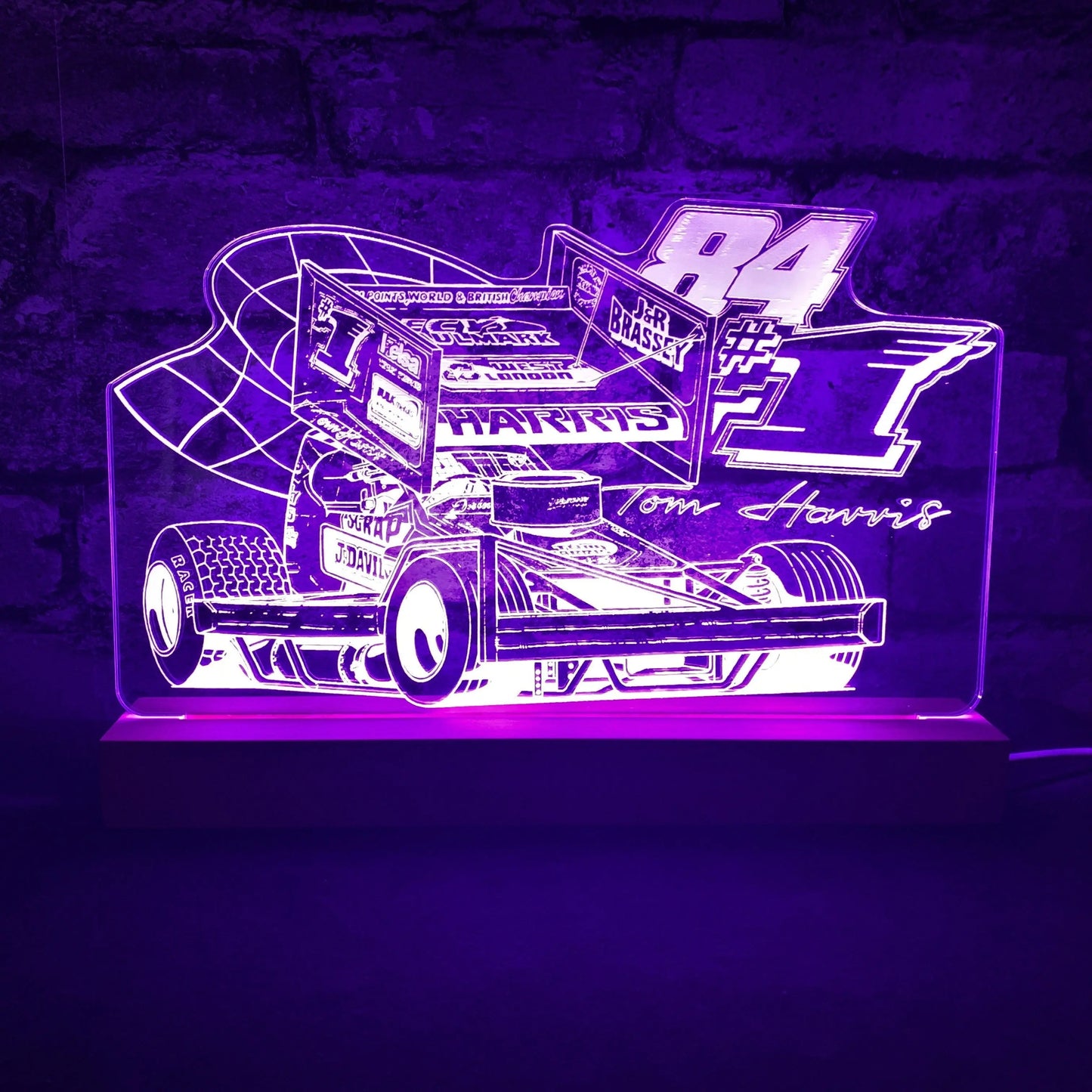 Tom Harris #1 #84 Brisca F1 Night Light - Large Wooden Base - Night Light - Stock Car & Banger Toy Tracks