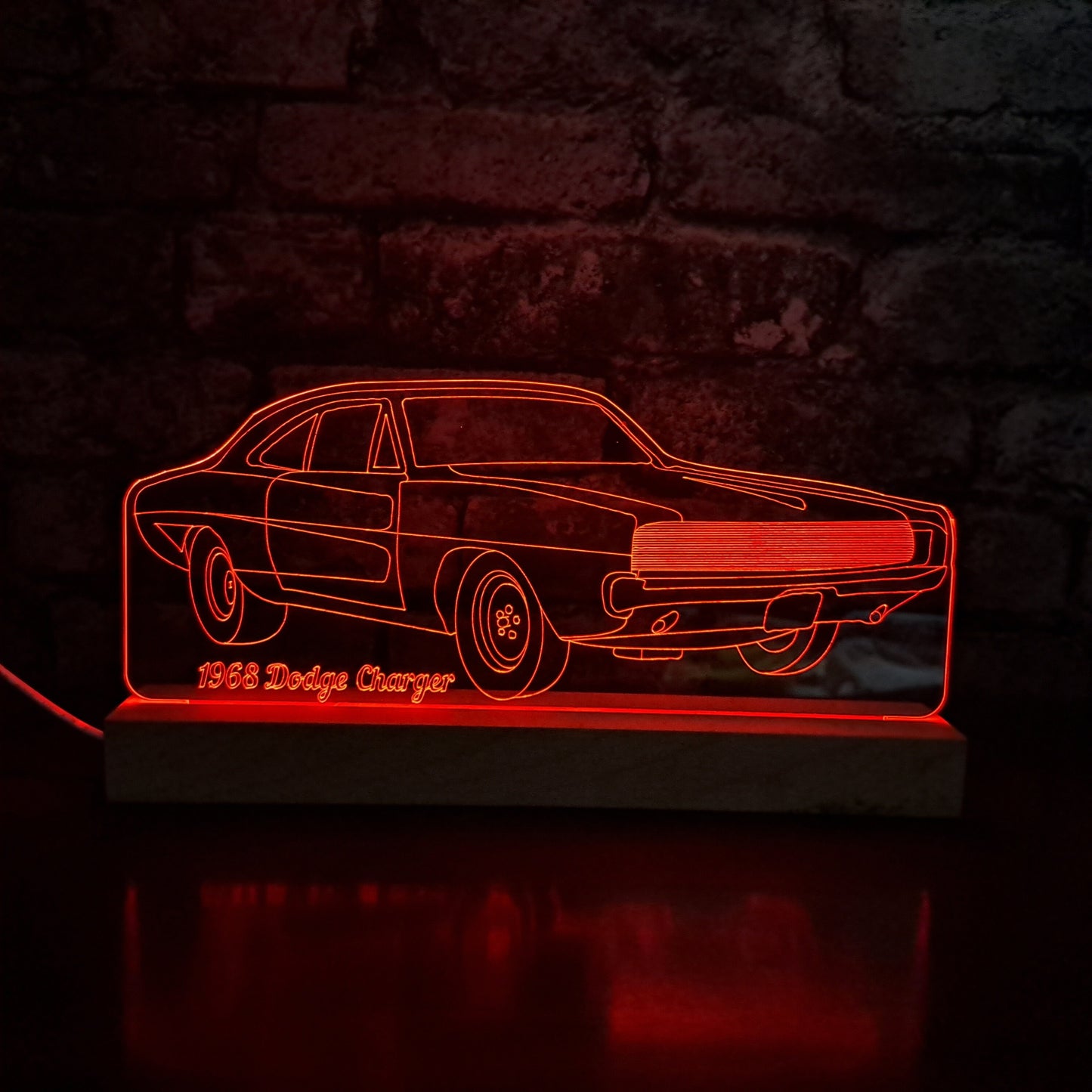 Personalised Dodge 68 Charger LED Lamp Night Light Night Light Stock Car & Banger Toy Tracks