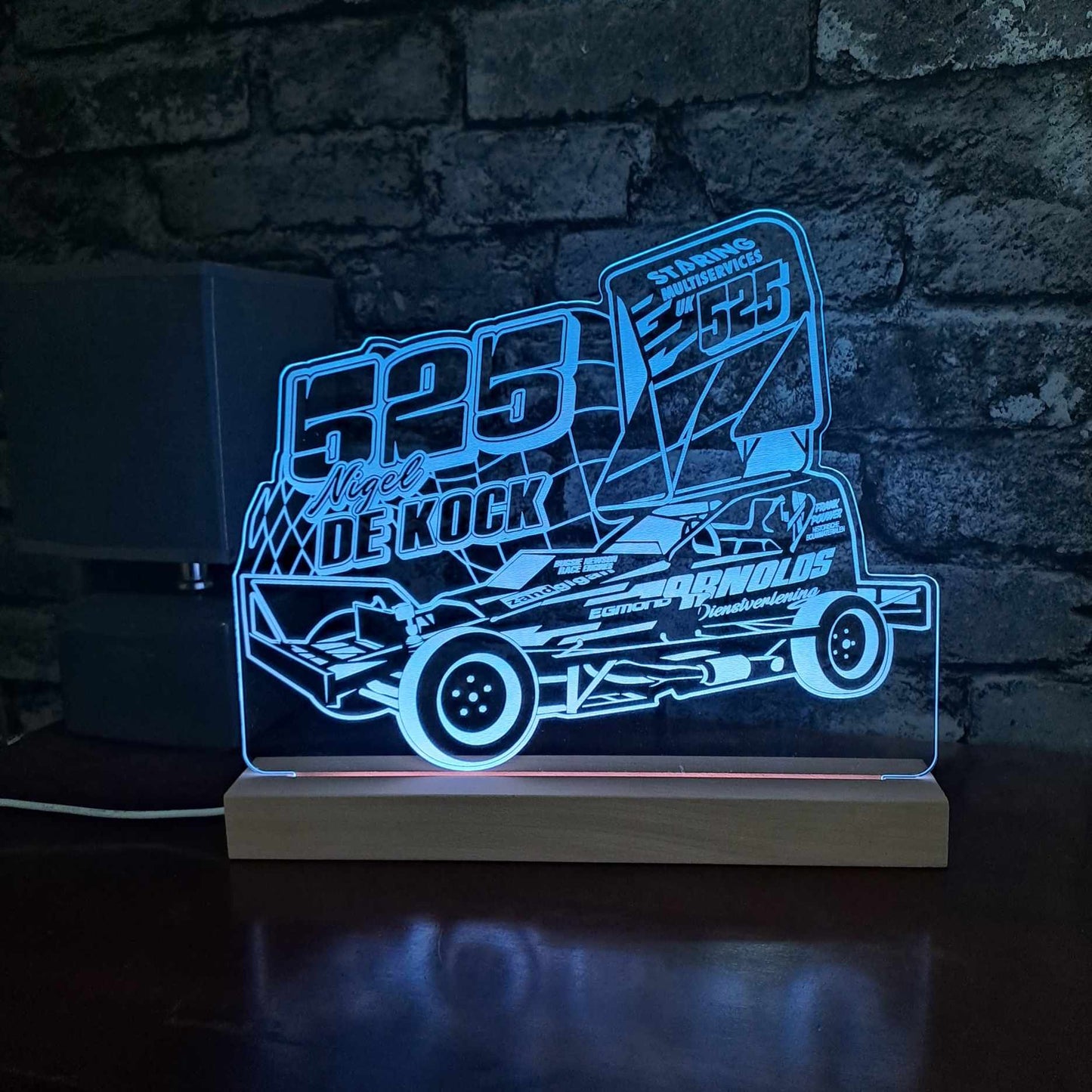 Nigel De Kock #525 Brisca F1 Night Light - Large Wooden Base