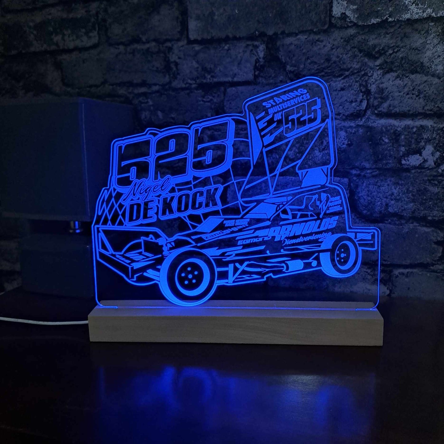 Nigel De Kock #525 Brisca F1 Night Light - Large Wooden Base