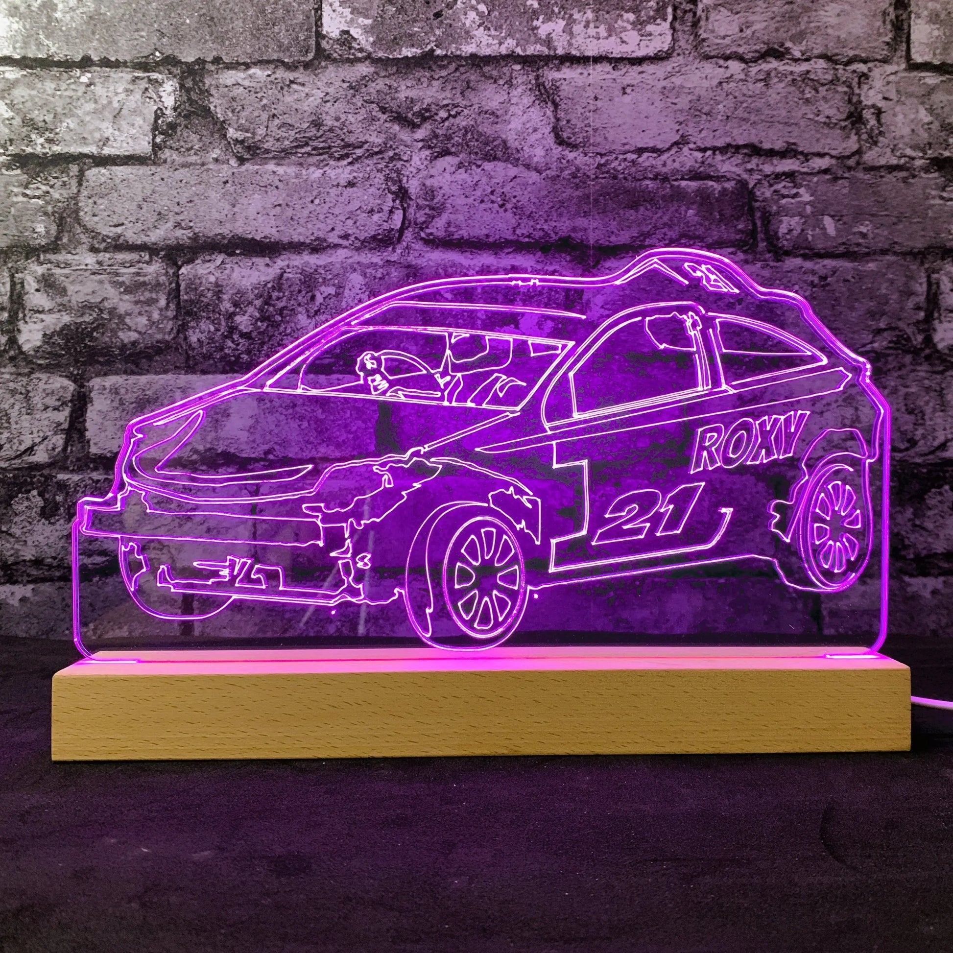 Astra Mk3 Banger Night Light - Large Wooden Base - Night Lights & Ambient Lighting - Stock Car & Banger Toy Tracks