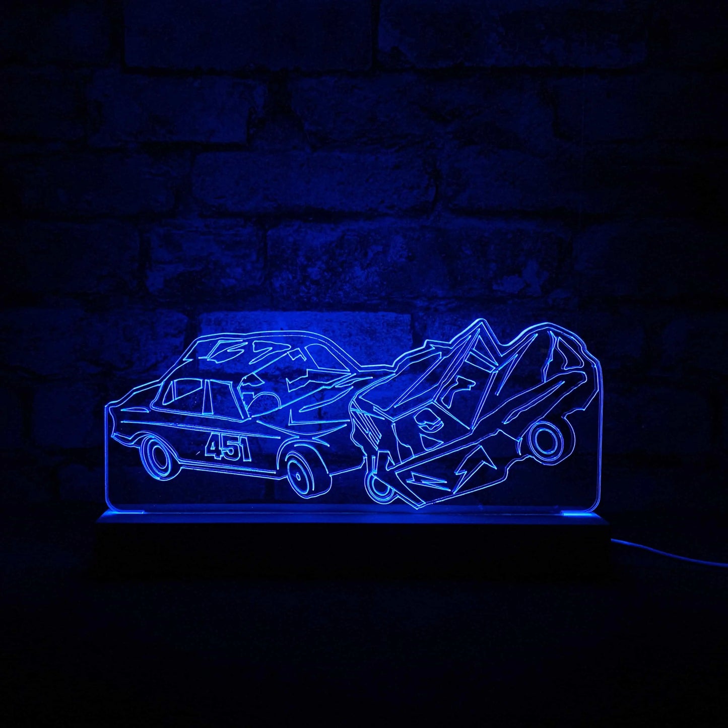 Banger Crash Night Light - Large Wooden Base - Night Lights & Ambient Lighting - Stock Car & Banger Toy Tracks