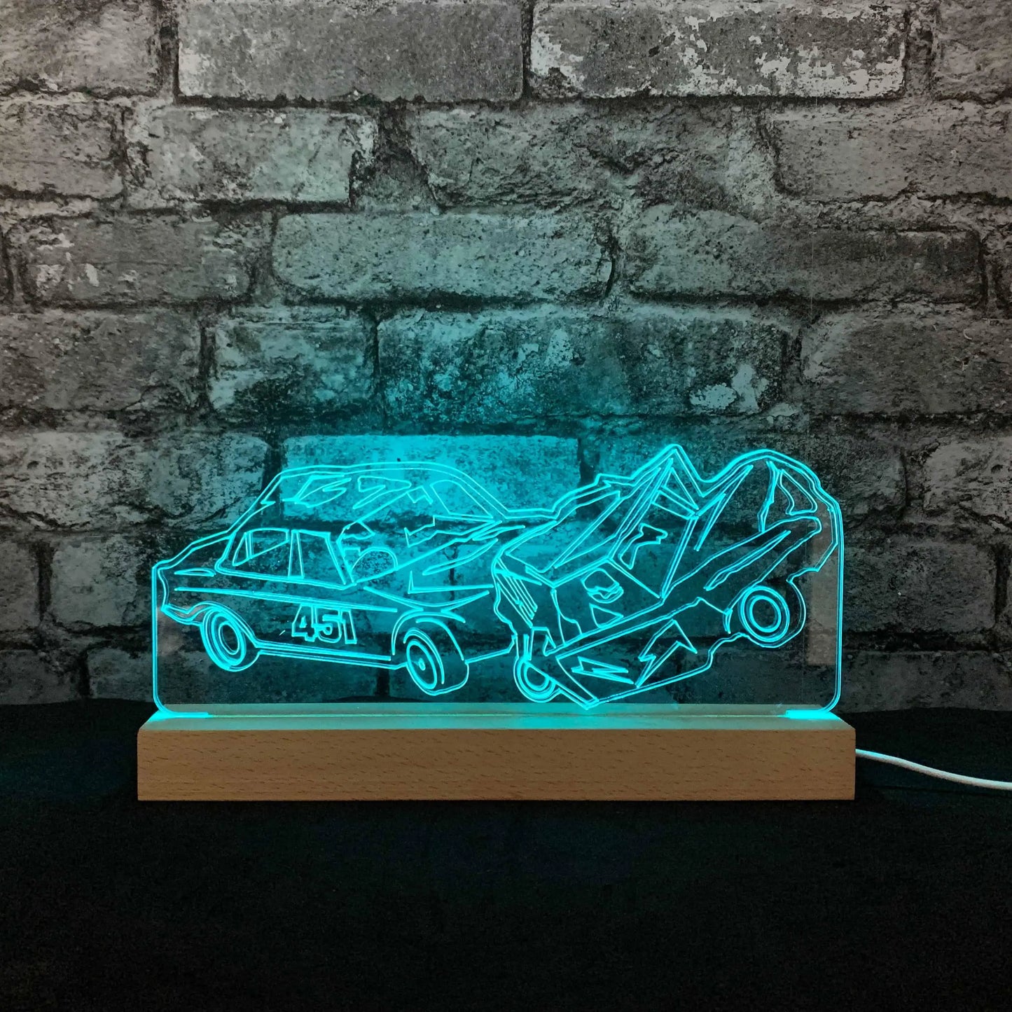 Banger Crash Night Light - Large Wooden Base - Night Lights & Ambient Lighting - Stock Car & Banger Toy Tracks