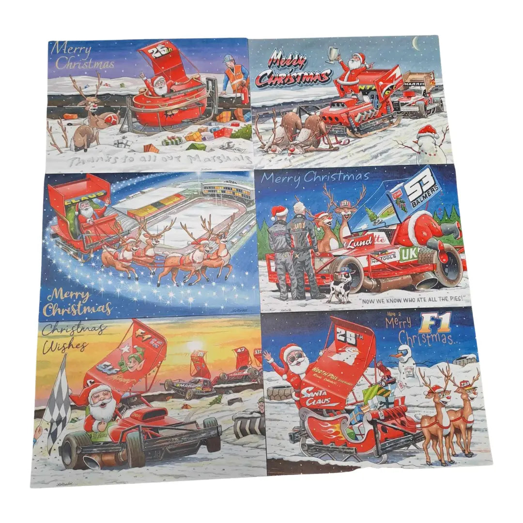 Brisca Formula 1 Christmas Cards Set of 6  Christmas Cards Stock Car & Banger Toy Tracks