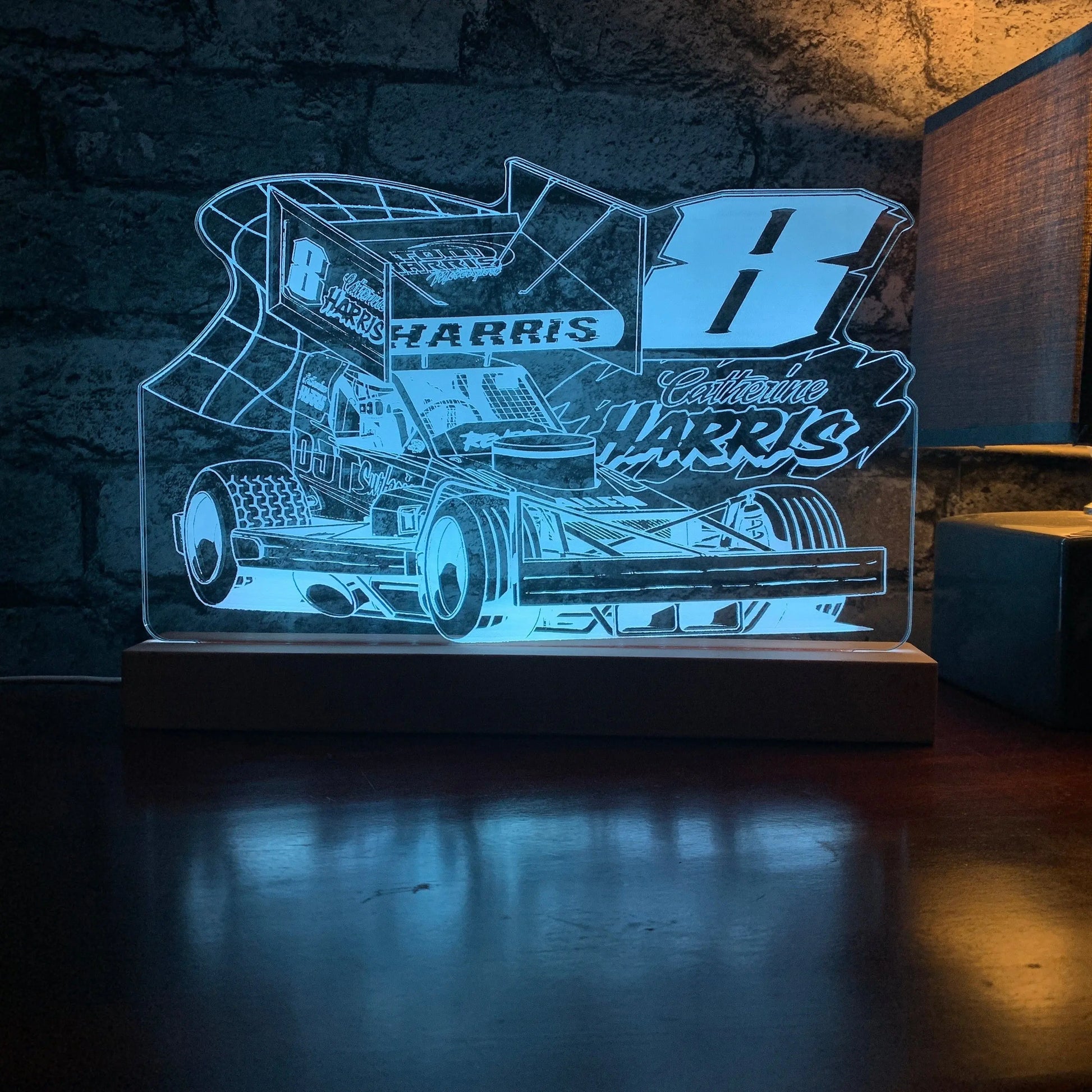 Catherine Harris #8 Brisca F1 Night Light - Large Wooden Base - Night Light - Stock Car & Banger Toy Tracks