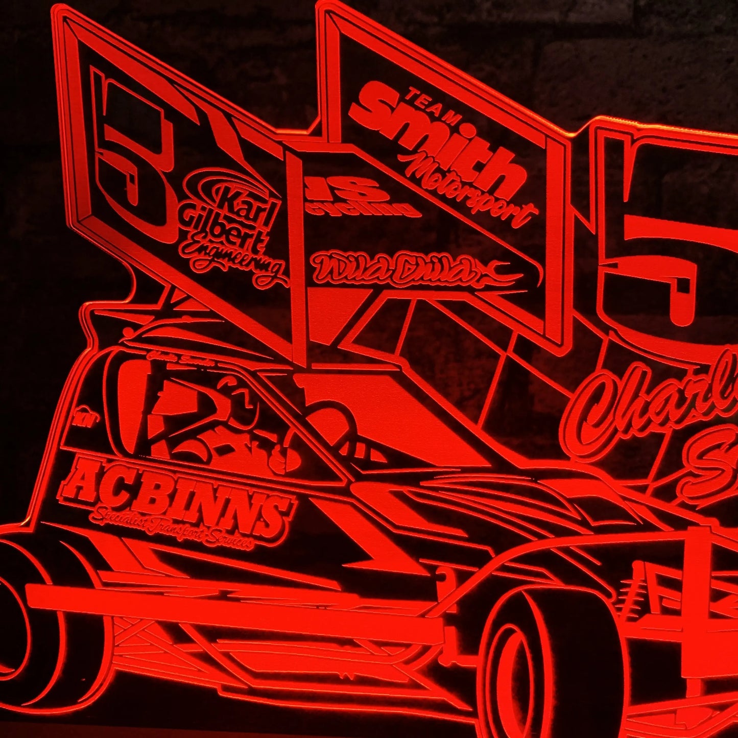 Charlie Sworder #5 Brisca F1 Night Light - Large Wooden Base - Night Light - Stock Car & Banger Toy Tracks