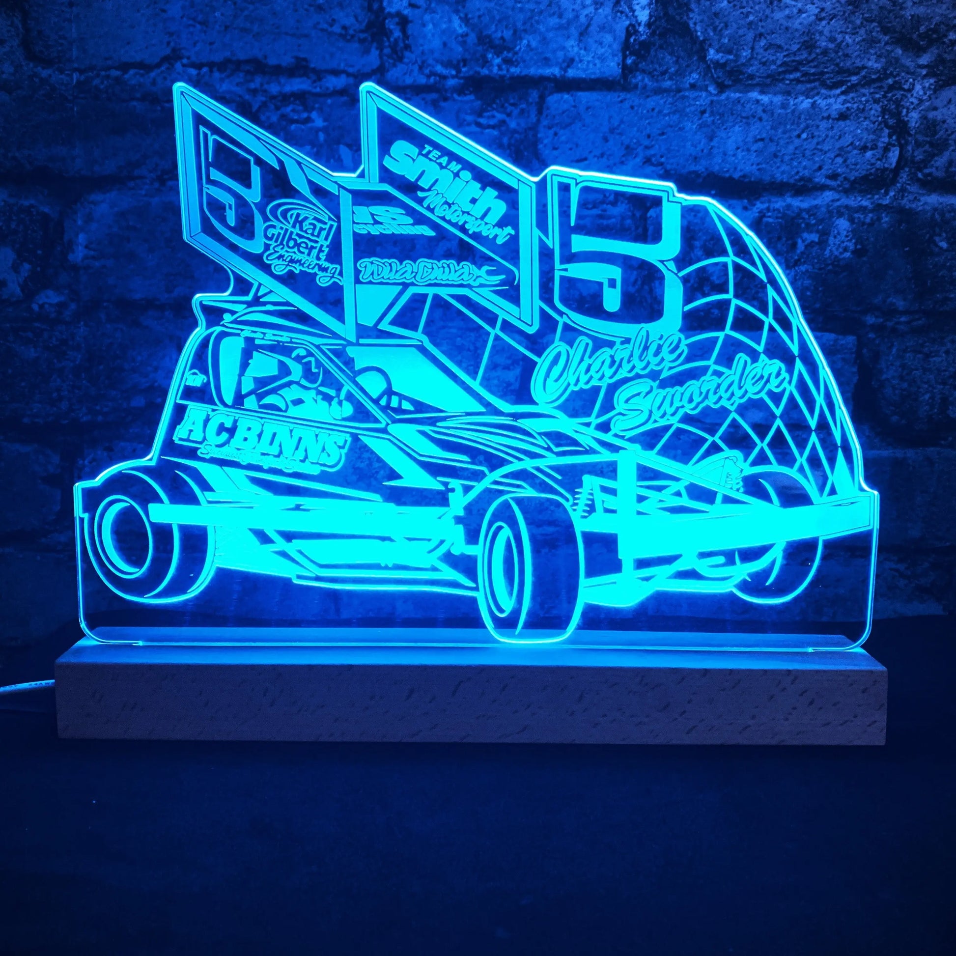 Charlie Sworder #5 Brisca F1 Night Light - Large Wooden Base - Night Light - Stock Car & Banger Toy Tracks