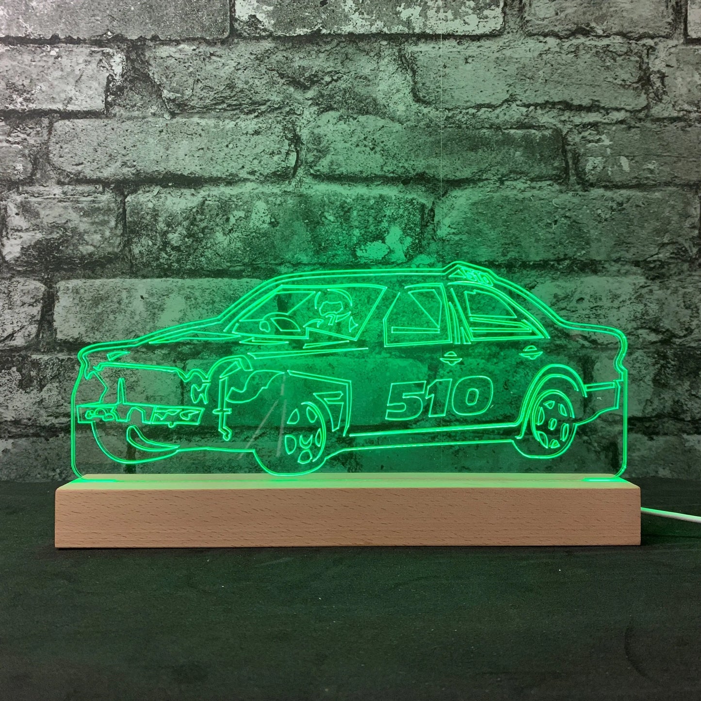 E Class Merc Banger Night Light - Large Wooden Base - Night Lights & Ambient Lighting - Stock Car & Banger Toy Tracks