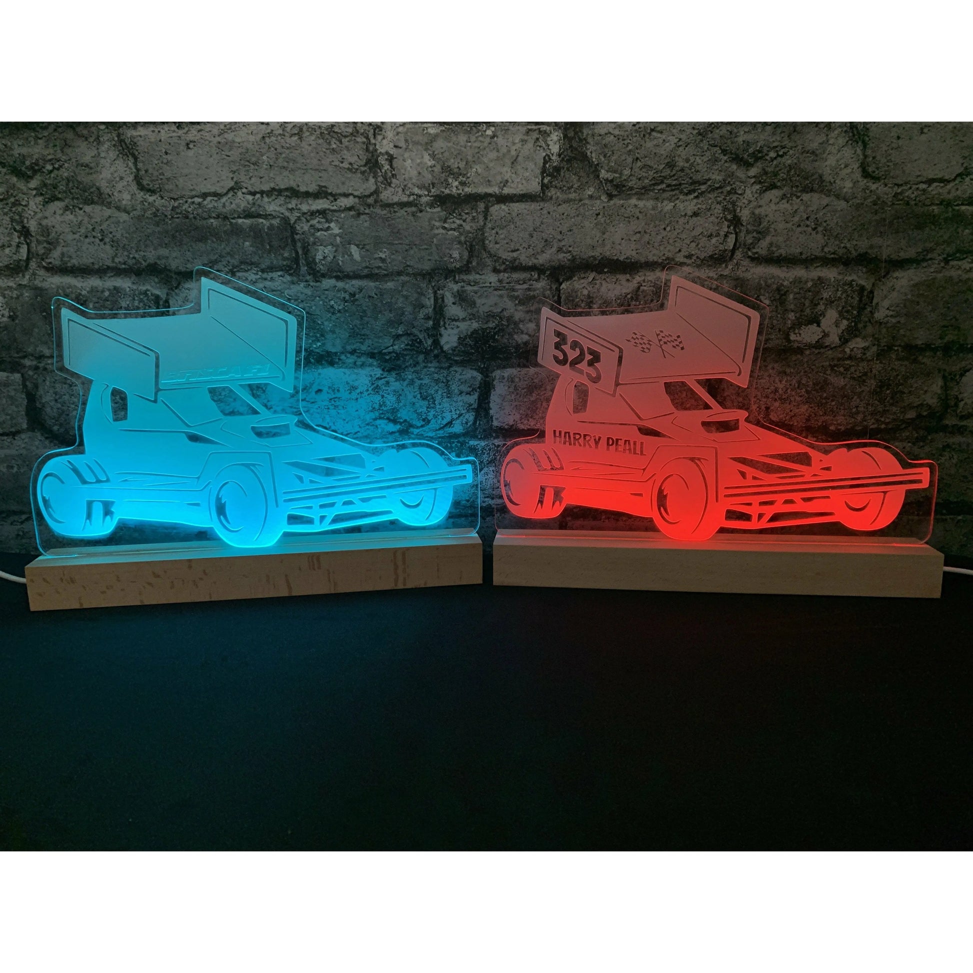 FROSTED Brisca F1 Night Light - Large Wooden Base - Night Light - Stock Car & Banger Toy Tracks