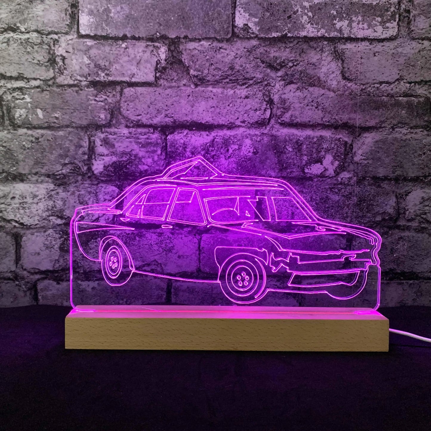 Granada Drift Banger Night Light - Large Wooden Base - Night Lights & Ambient Lighting - Stock Car & Banger Toy Tracks