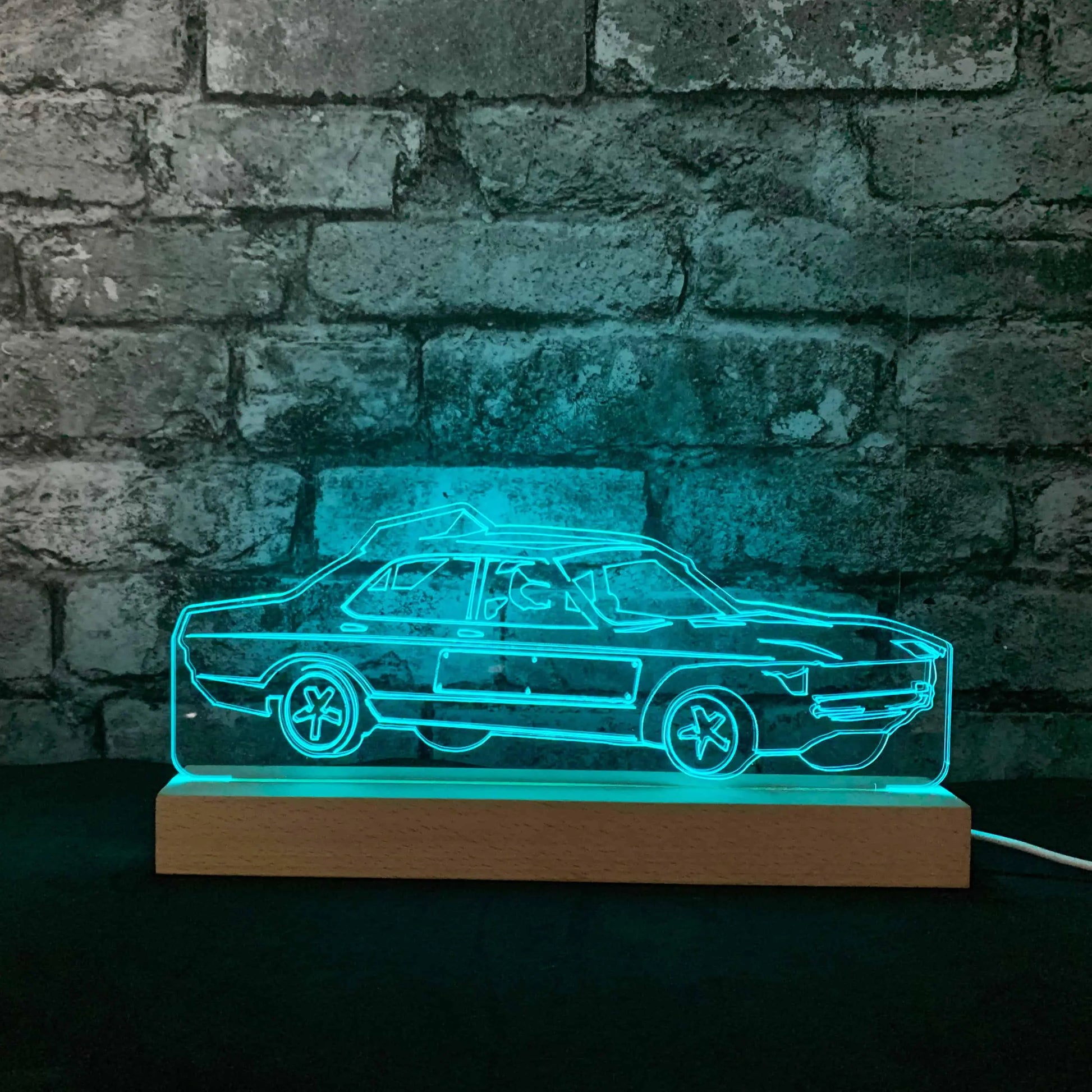 Granada Mk2 Banger Night Light - Large Wooden Base - Night Lights & Ambient Lighting - Stock Car & Banger Toy Tracks