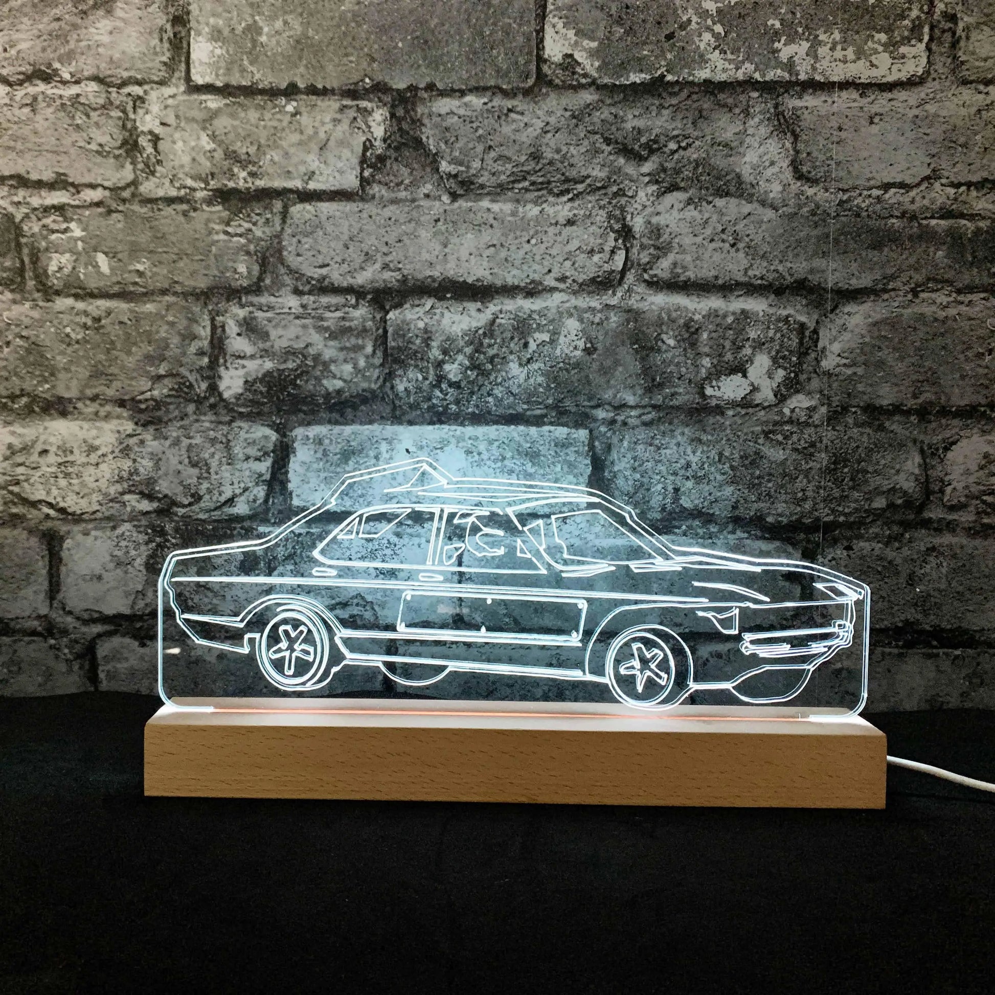 Granada Mk2 Banger Night Light - Large Wooden Base - Night Lights & Ambient Lighting - Stock Car & Banger Toy Tracks