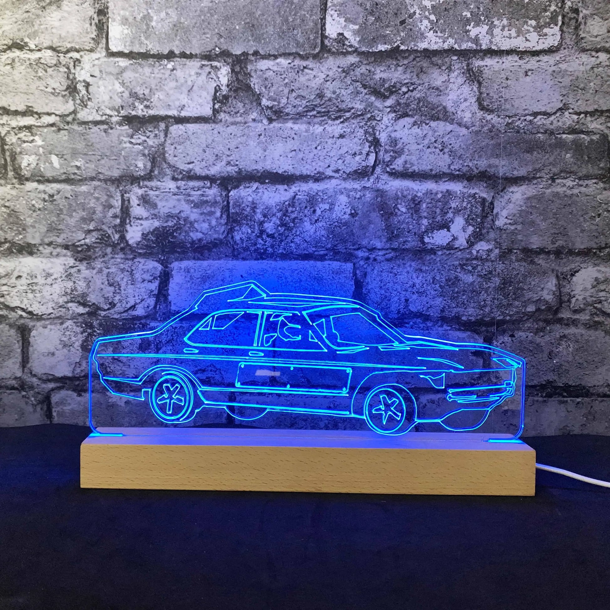 Granada Mk2 Banger Night Light - Large Wooden Base - Night Lights & Ambient Lighting - Stock Car & Banger Toy Tracks