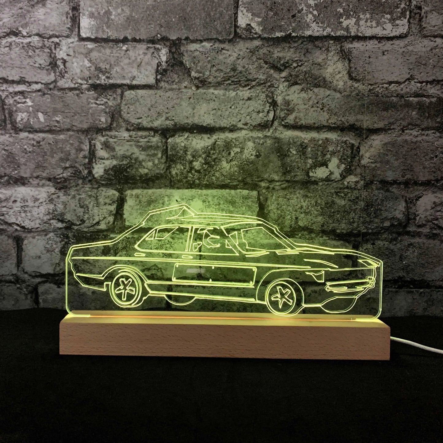 Granada Mk2 Banger Night Light - Large Wooden Base - Night Lights & Ambient Lighting - Stock Car & Banger Toy Tracks