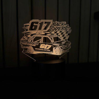 Jack Overy 617 Ford Granada banger acrylic night light LED with chequered flag design