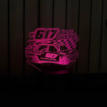 Jack Overy 617 unlimited banger LED night light glowing pink purple on black base with Scrapco livery