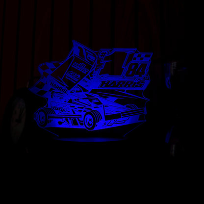 Blue neon sign of a tom harris stockcar #1 night light stockcar and banger racing merchandise 
