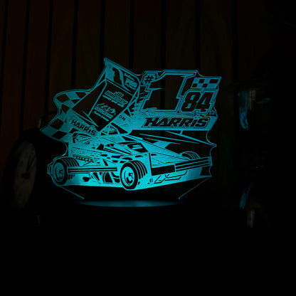 Blue race car design on a dark background Blue neon sign of a tom harris stockcar #1 night light stockcar and banger racing merchandise 