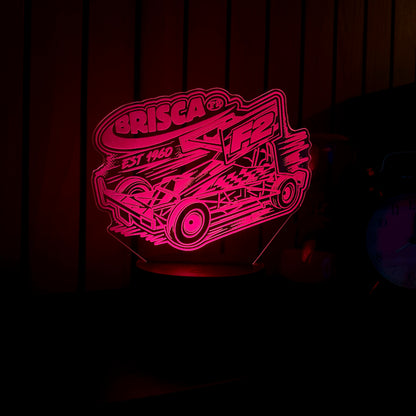 Brisca F2 stock car personalised LED night light pink glow on wooden base