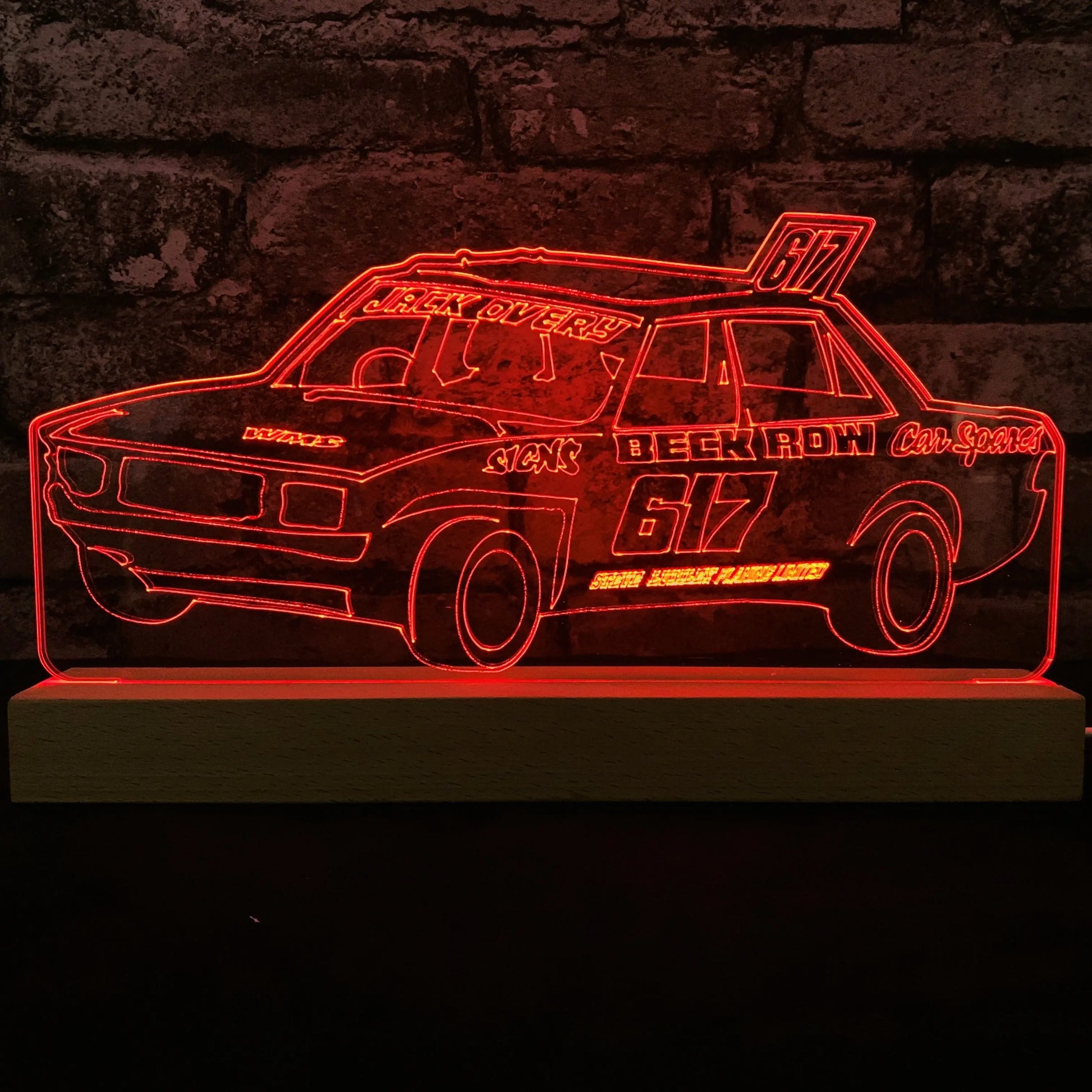 Jack Overy #617 - Banger Night Light - Large Wooden Base - Night Light - Stock Car & Banger Toy Tracks