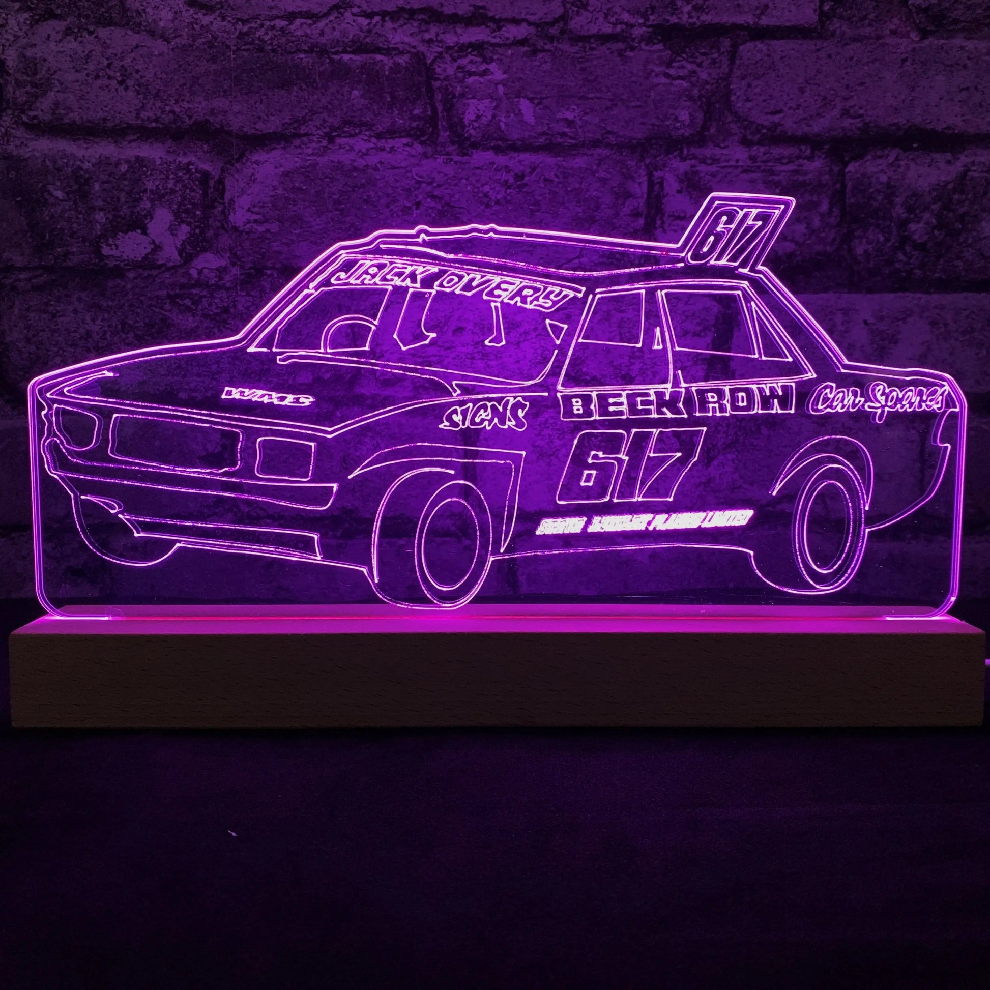 Jack Overy #617 - Banger Night Light - Large Wooden Base - Night Light - Stock Car & Banger Toy Tracks