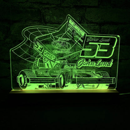 John Lund 53 Brisca F1 Night Light - Large Wooden Base - Night Light - Stock Car & Banger Toy Tracks