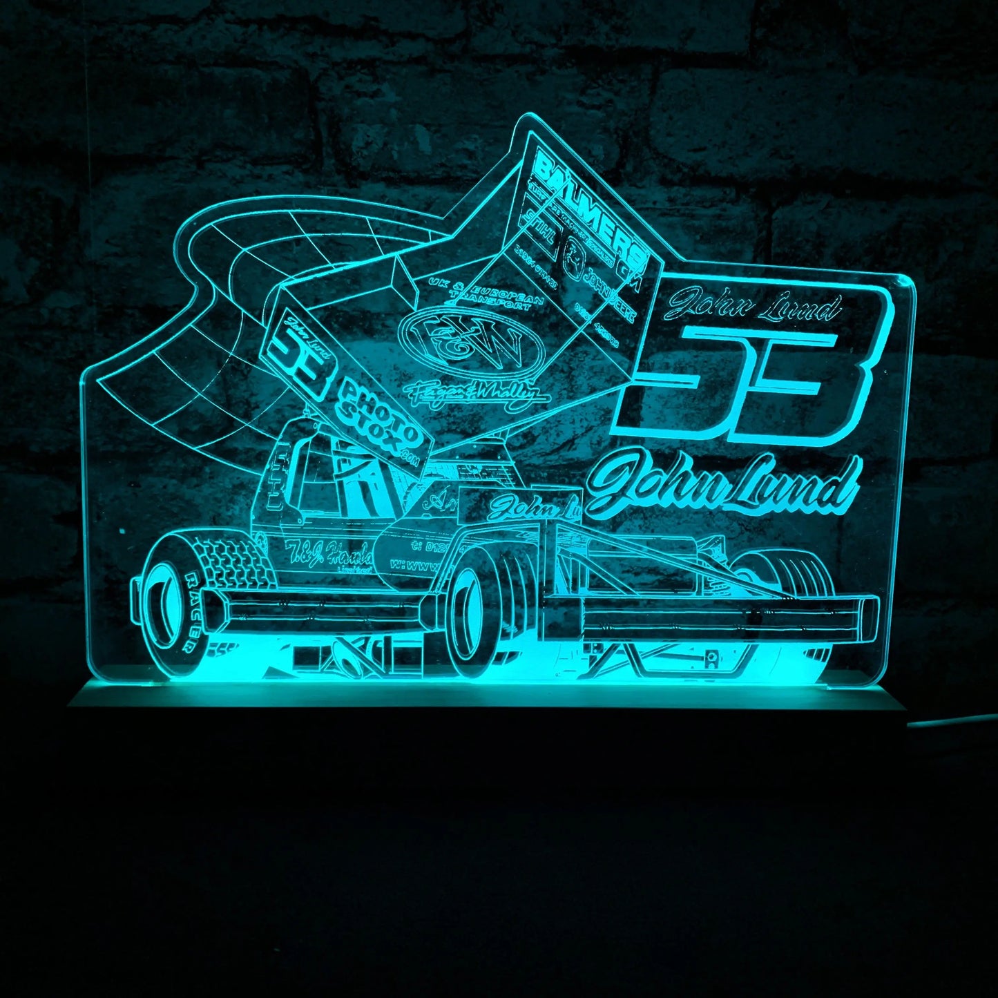 John Lund 53 Brisca F1 Night Light - Large Wooden Base - Night Light - Stock Car & Banger Toy Tracks