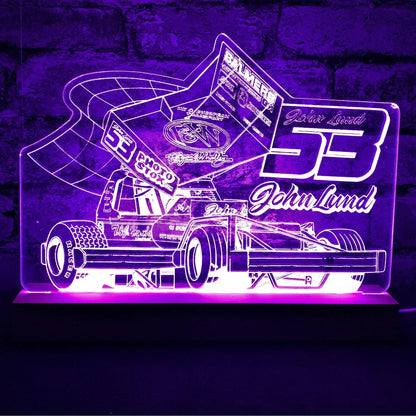 John Lund 53 Brisca F1 Night Light - Large Wooden Base - Night Light - Stock Car & Banger Toy Tracks