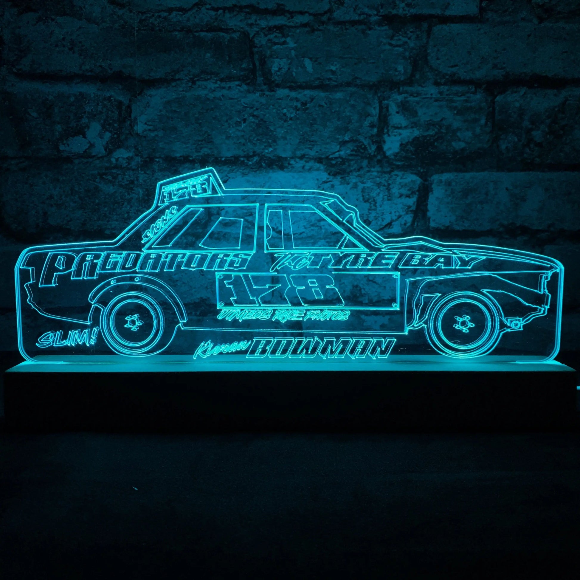 Kieran Bowman #178 - Banger Night Light - Large Wooden Base - Night Light - Stock Car & Banger Toy Tracks