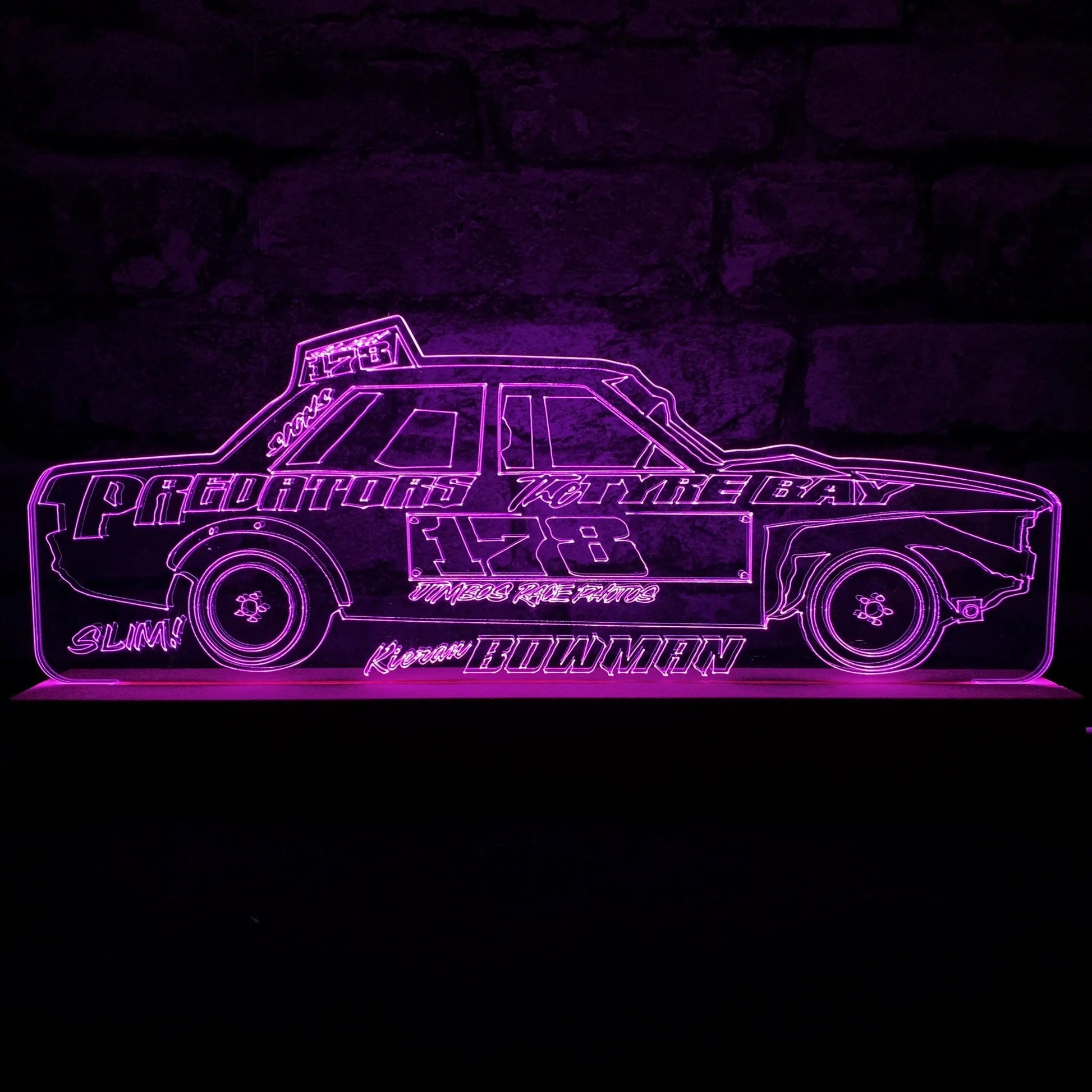 Kieran Bowman #178 - Banger Night Light - Large Wooden Base - Night Light - Stock Car & Banger Toy Tracks