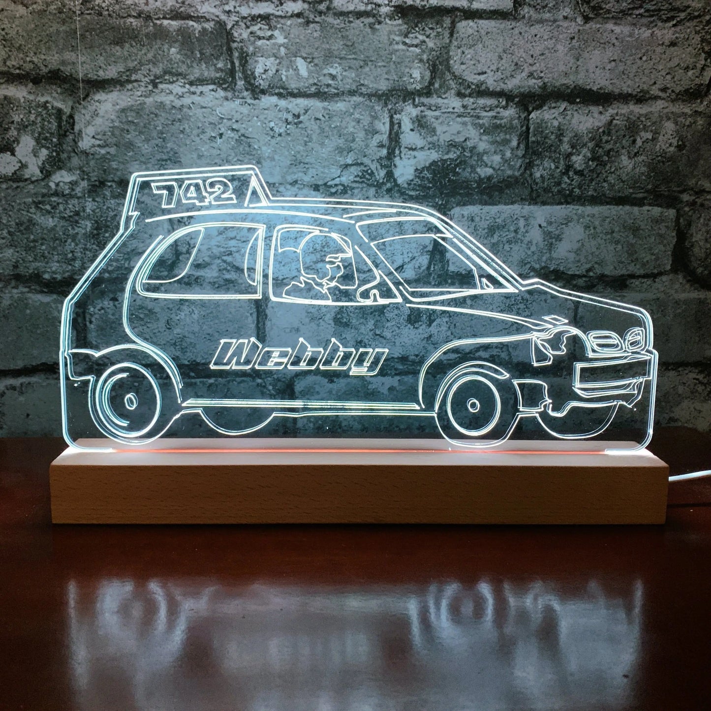 Micra Banger Night Light - Large Wooden Base - Night Lights & Ambient Lighting - Stock Car & Banger Toy Tracks