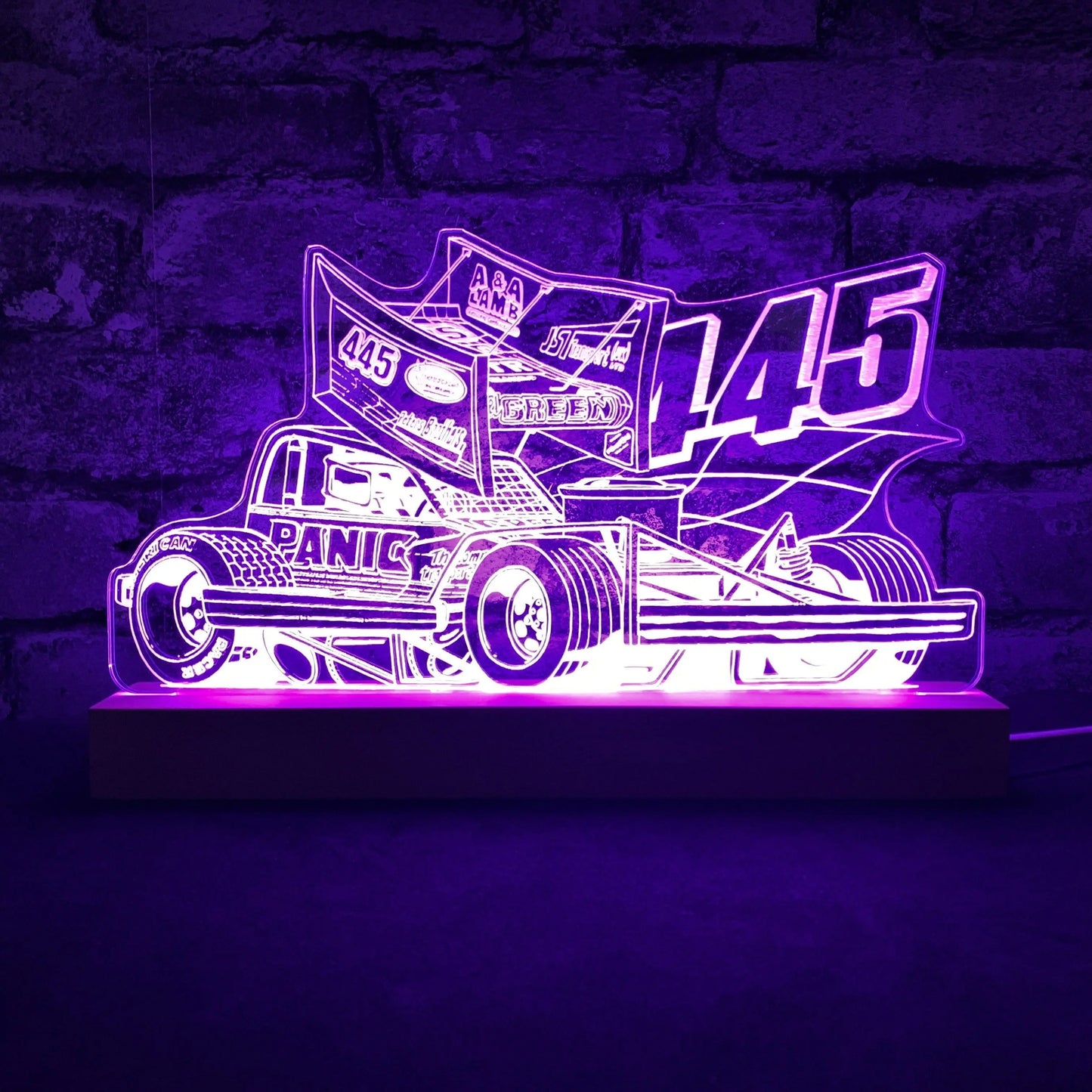 Nigel Green 445 Brisca F1 Night Light - Large Wooden Base - Night Light - Stock Car & Banger Toy Tracks