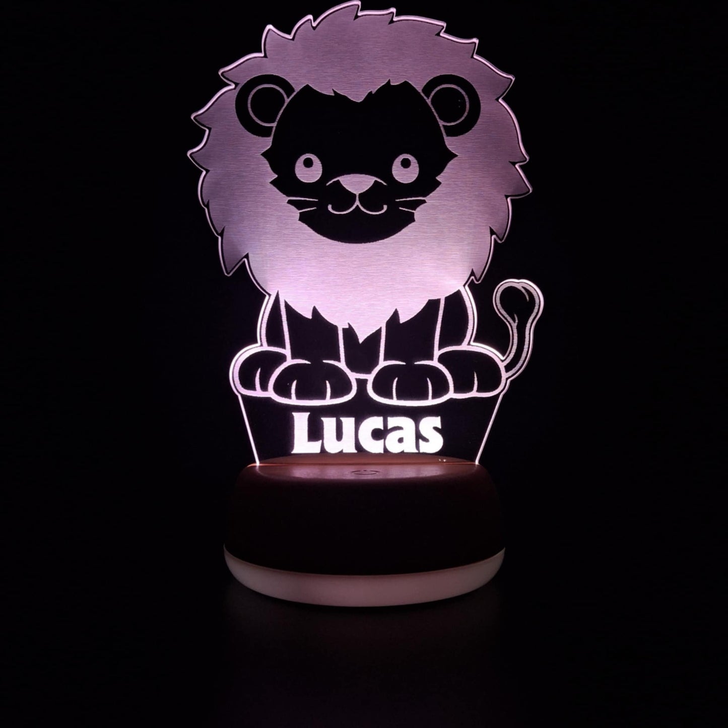 Personalised lion LED night light with custom name engraving â€“ perfect for jungle-themed nursery decor