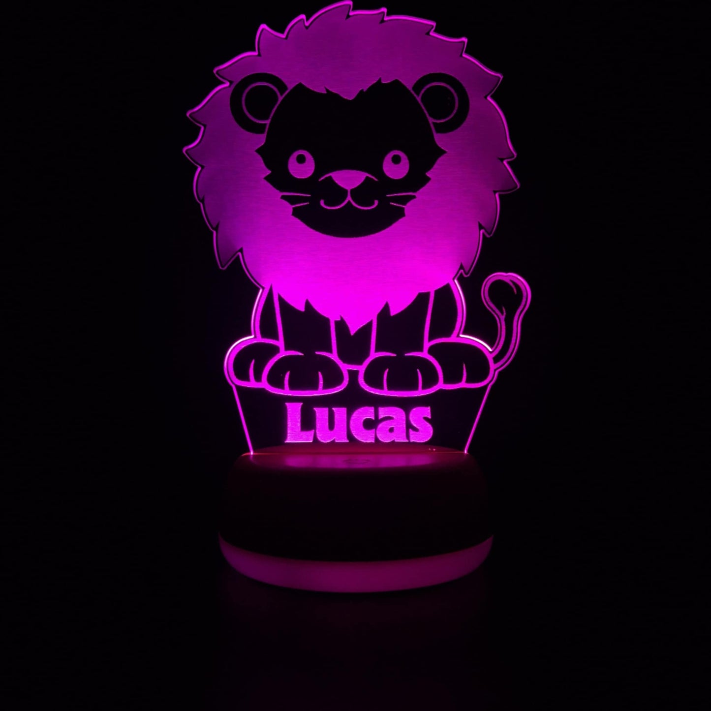 engraved name on wooden lion night light â€“ safari nursery personalised gift