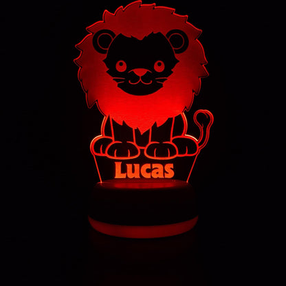 Custom lion LED lamp with name â€“ adorable jungle animal decor for kidsâ€™ bedrooms