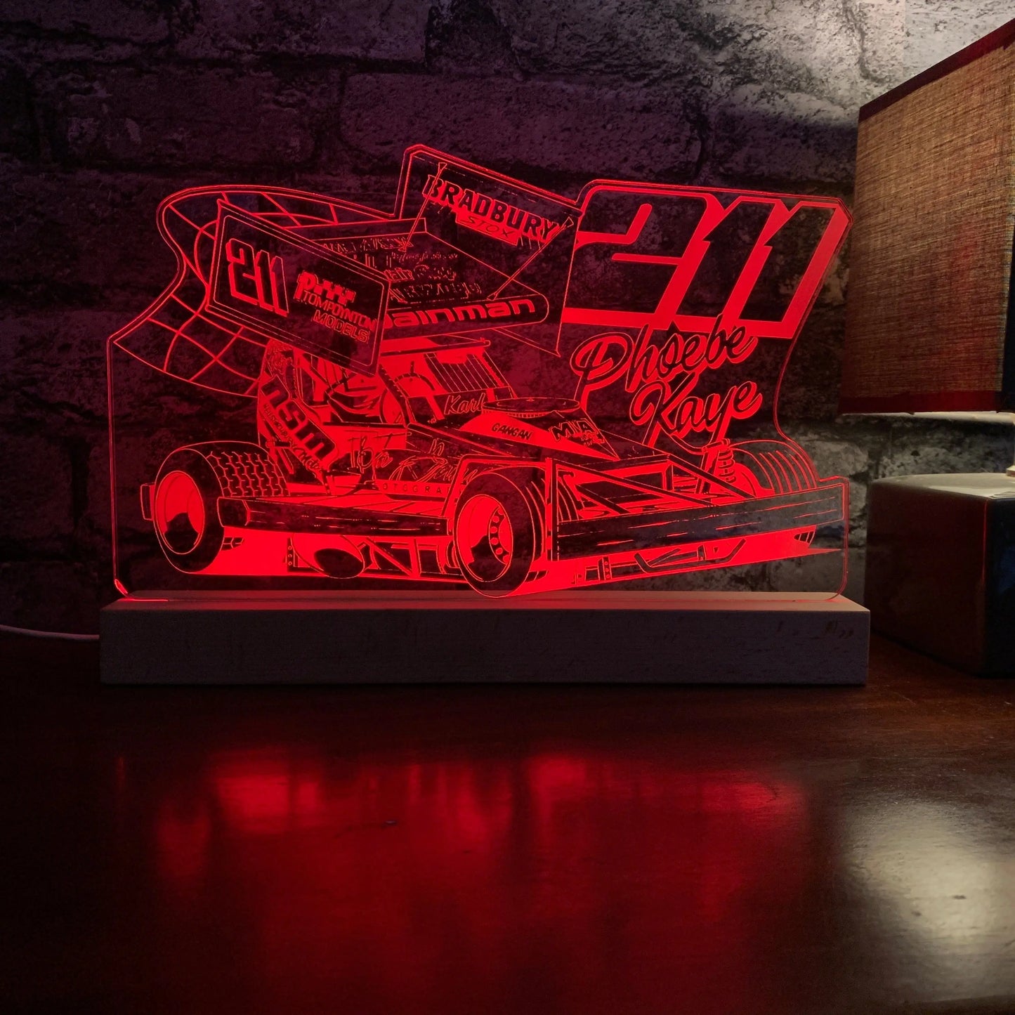 Phoebe Wainman 211 Brisca F1 Night Light - Large Wooden Base - Night Light - Stock Car & Banger Toy Tracks