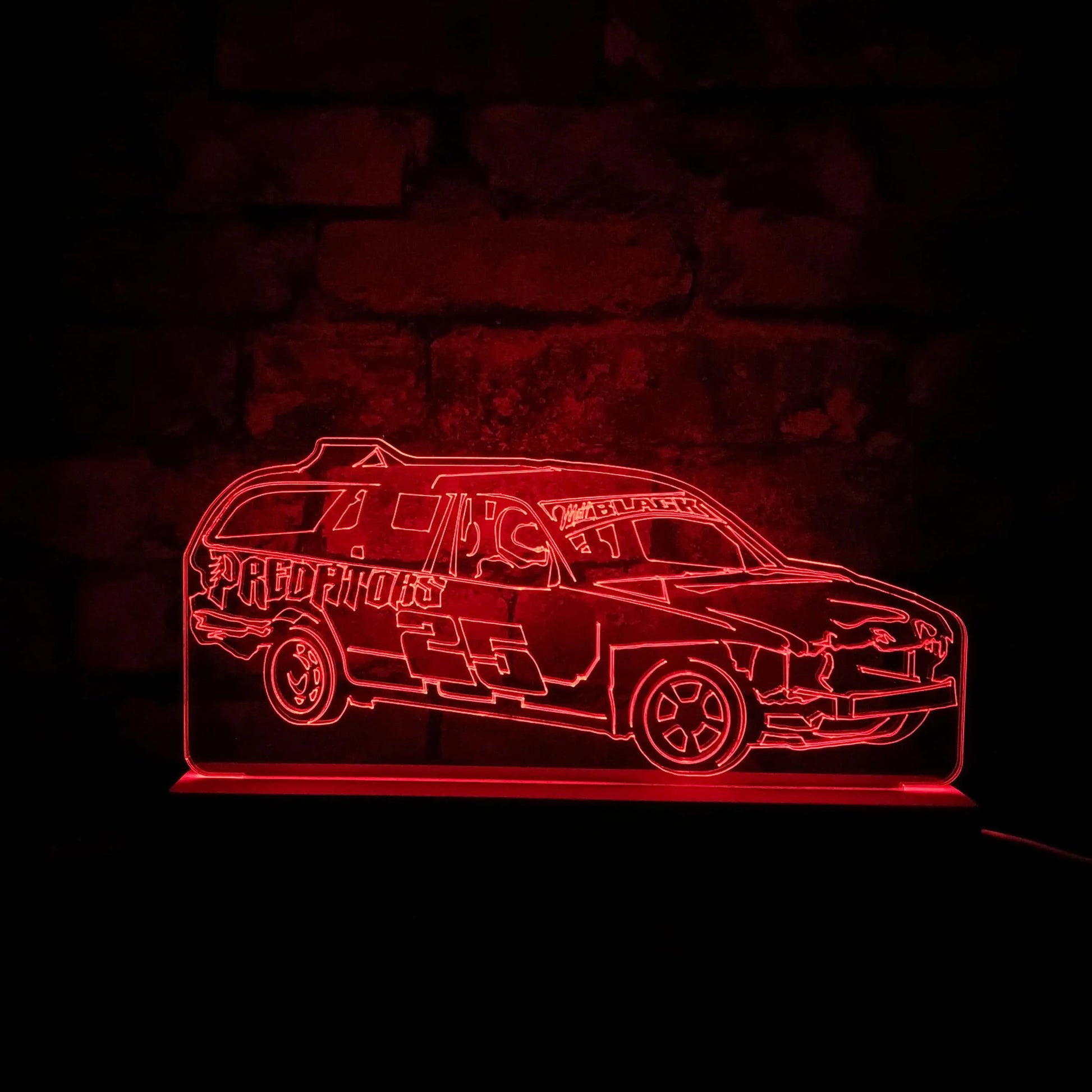 Predators (Matt Black) Banger Night Light - Large Wooden Base - Night Lights & Ambient Lighting - Stock Car & Banger Toy Tracks