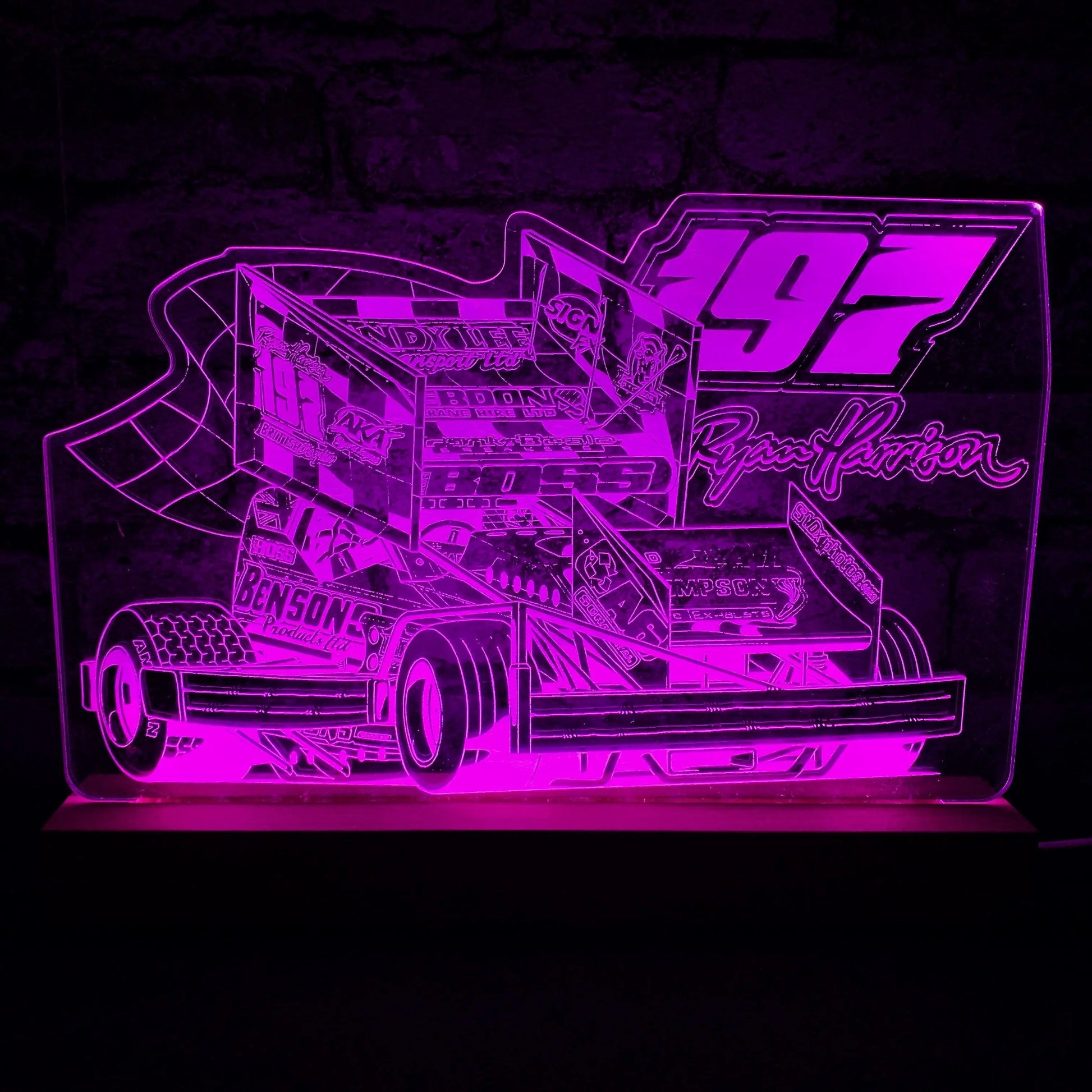 Ryan Harrison 197 Brisca F1 Night Light - Large Wooden Base - Night Light - Stock Car & Banger Toy Tracks