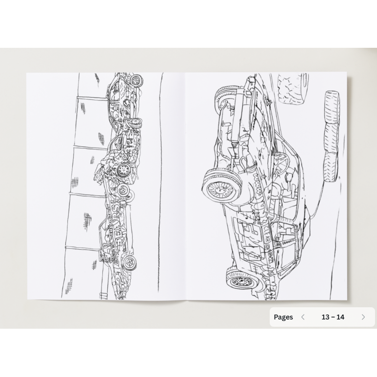 Hand-drawn colouring page of a popular banger driver in their car - 341 Jonesy. Ready to race on a dirt oval track