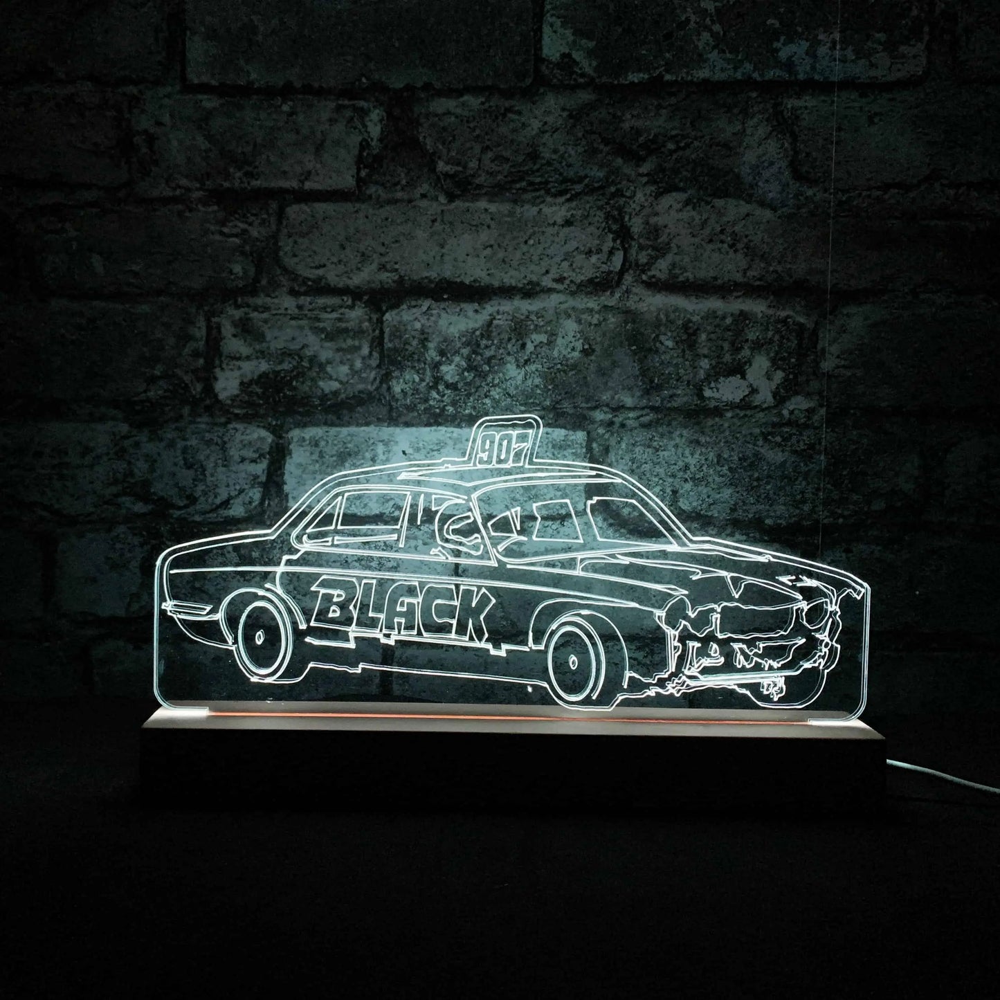 Team Black Banger Night Light - Large Wooden Base - Night Lights & Ambient Lighting - Stock Car & Banger Toy Tracks