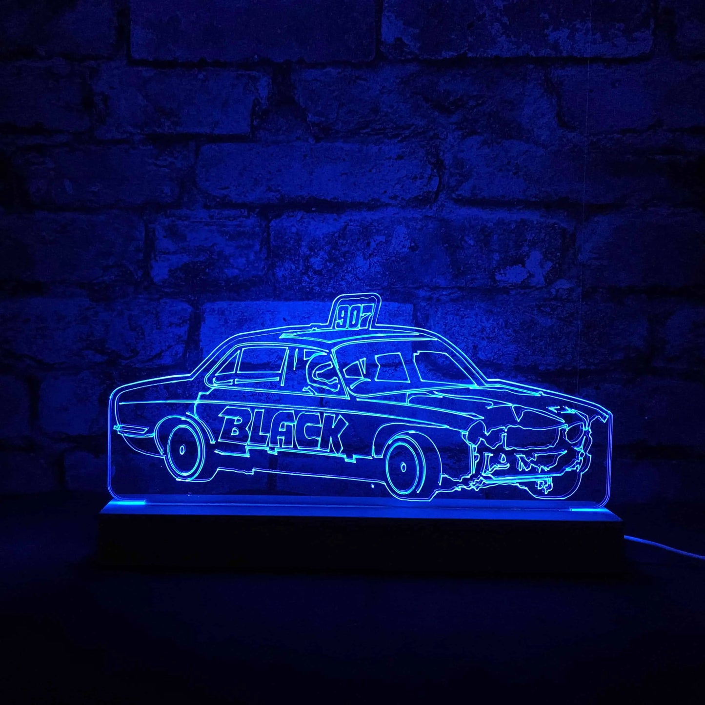 Team Black Banger Night Light - Large Wooden Base - Night Lights & Ambient Lighting - Stock Car & Banger Toy Tracks