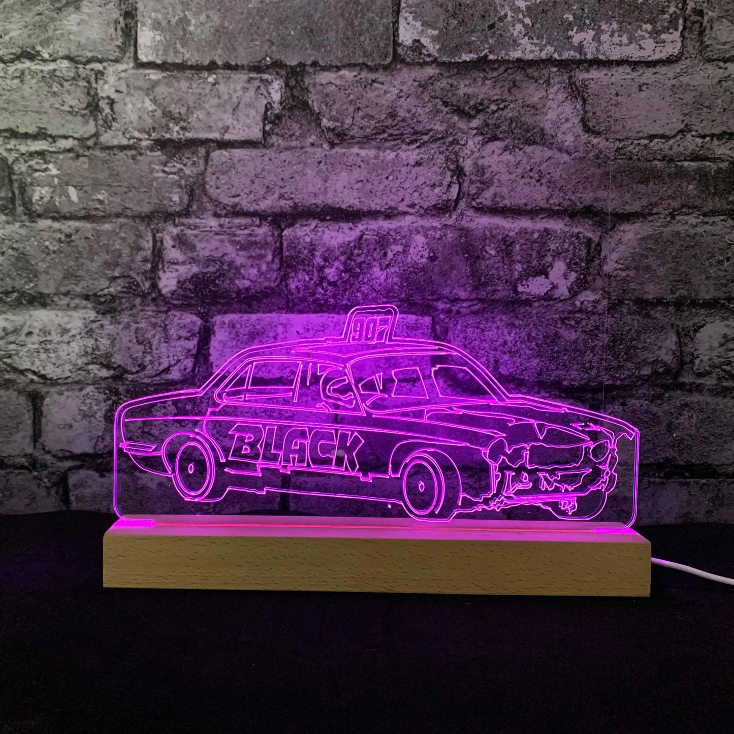 Team Black Banger Night Light - Large Wooden Base - Night Lights & Ambient Lighting - Stock Car & Banger Toy Tracks