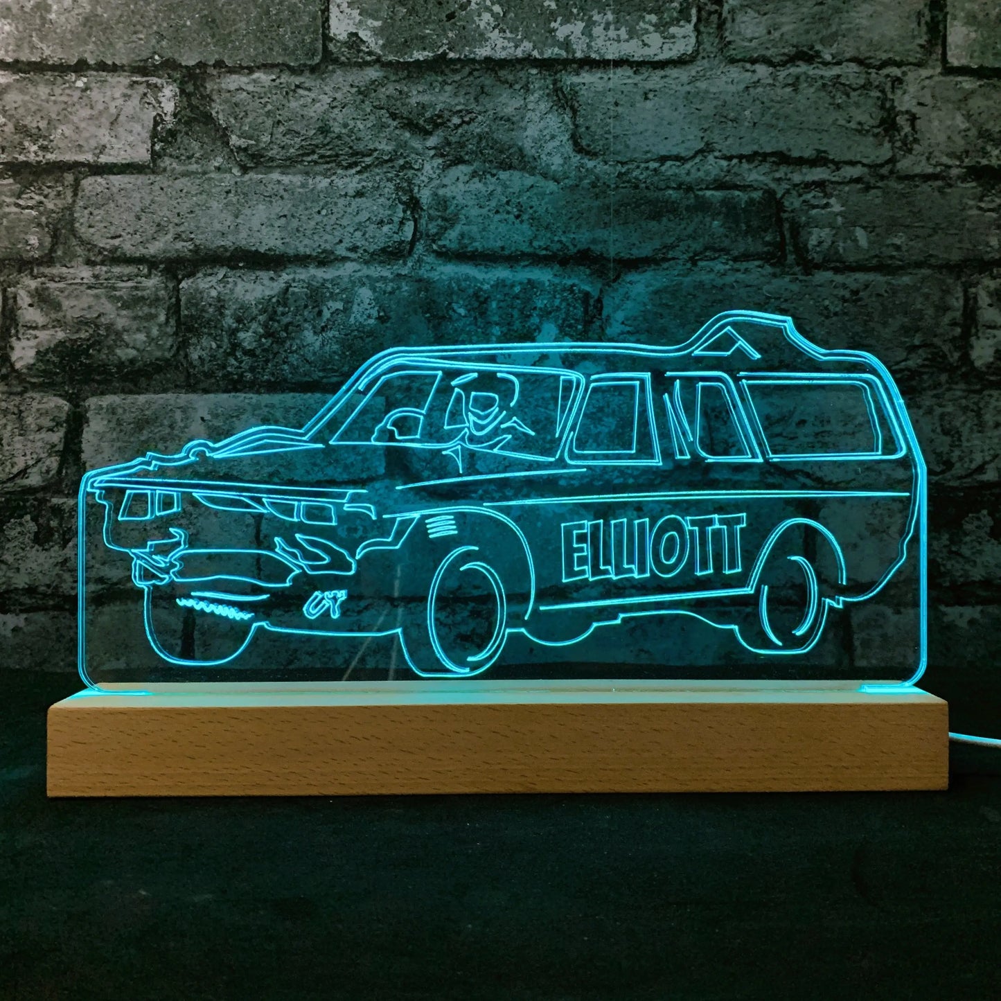 Volvo Estate Banger Night Light - Large Wooden Base - Night Lights & Ambient Lighting - Stock Car & Banger Toy Tracks