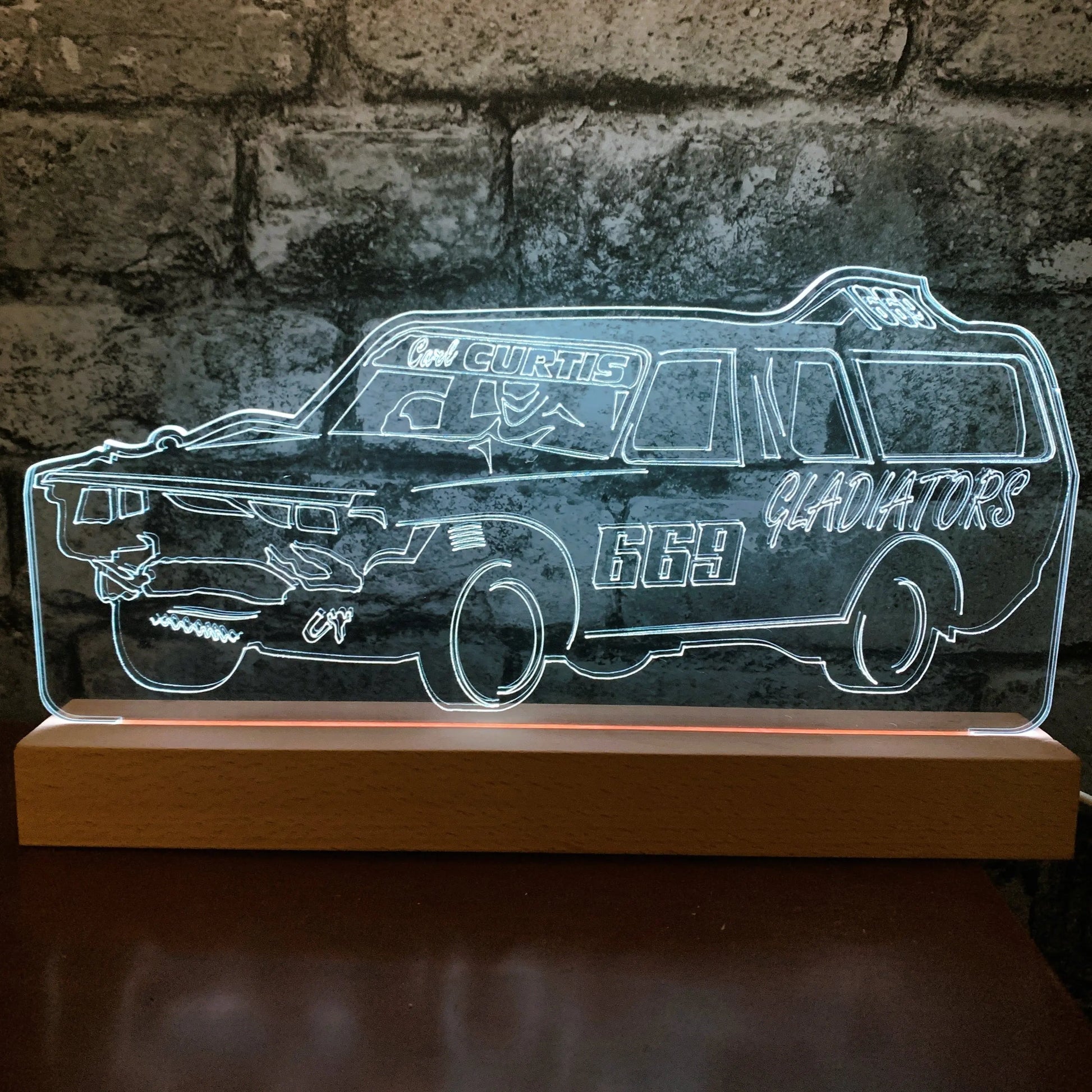 Volvo Estate Banger Night Light - Large Wooden Base - Night Lights & Ambient Lighting - Stock Car & Banger Toy Tracks