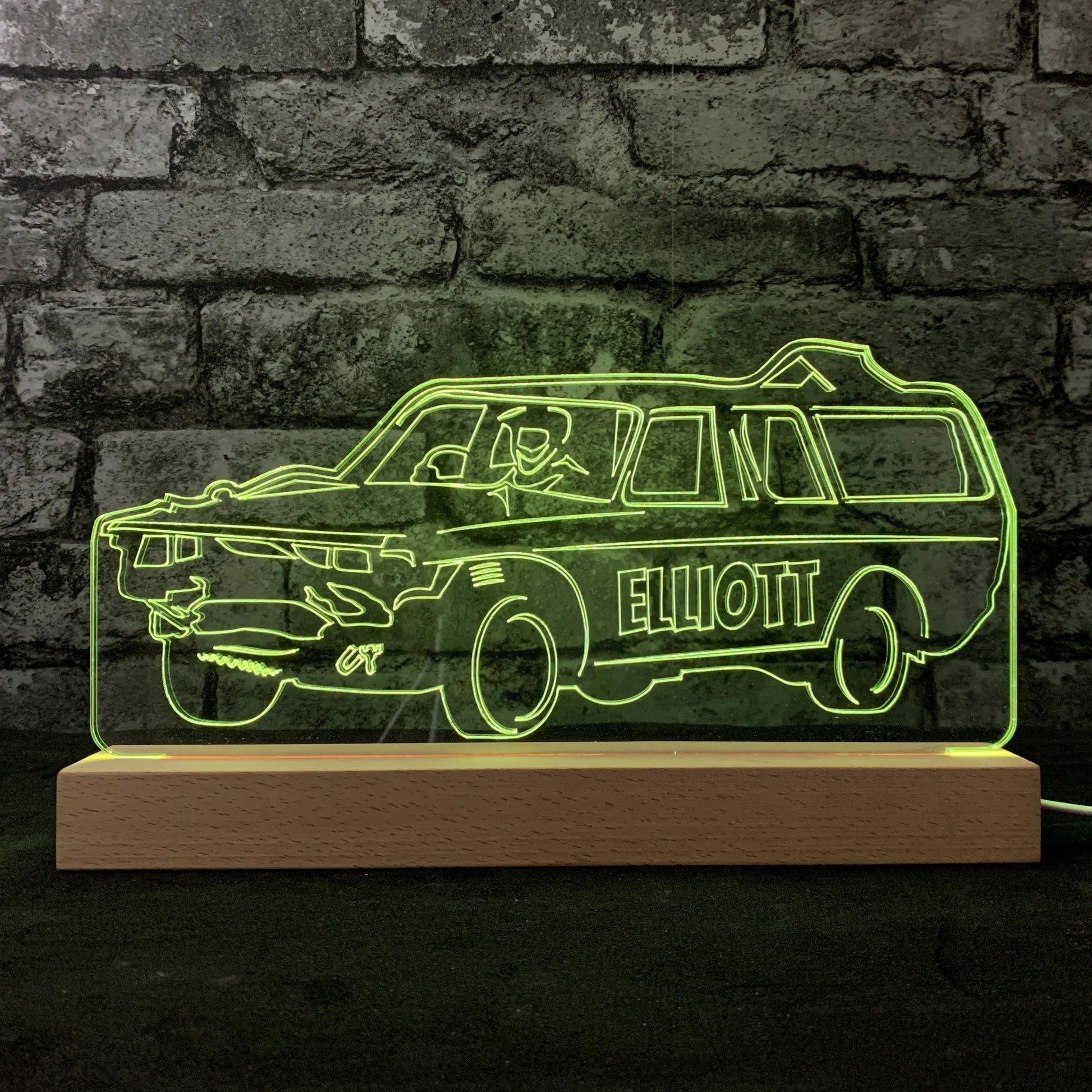 Volvo Estate Banger Night Light - Large Wooden Base - Night Lights & Ambient Lighting - Stock Car & Banger Toy Tracks