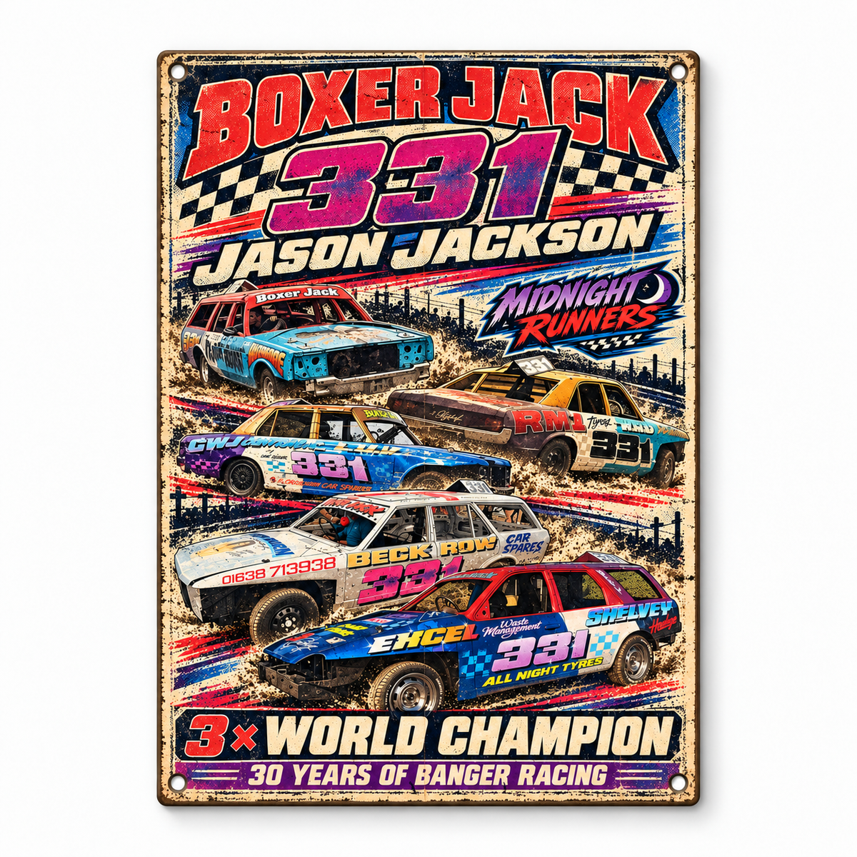 Boxer Jack 331 Jason Jackson A5 wooden retro sign – front view on white background