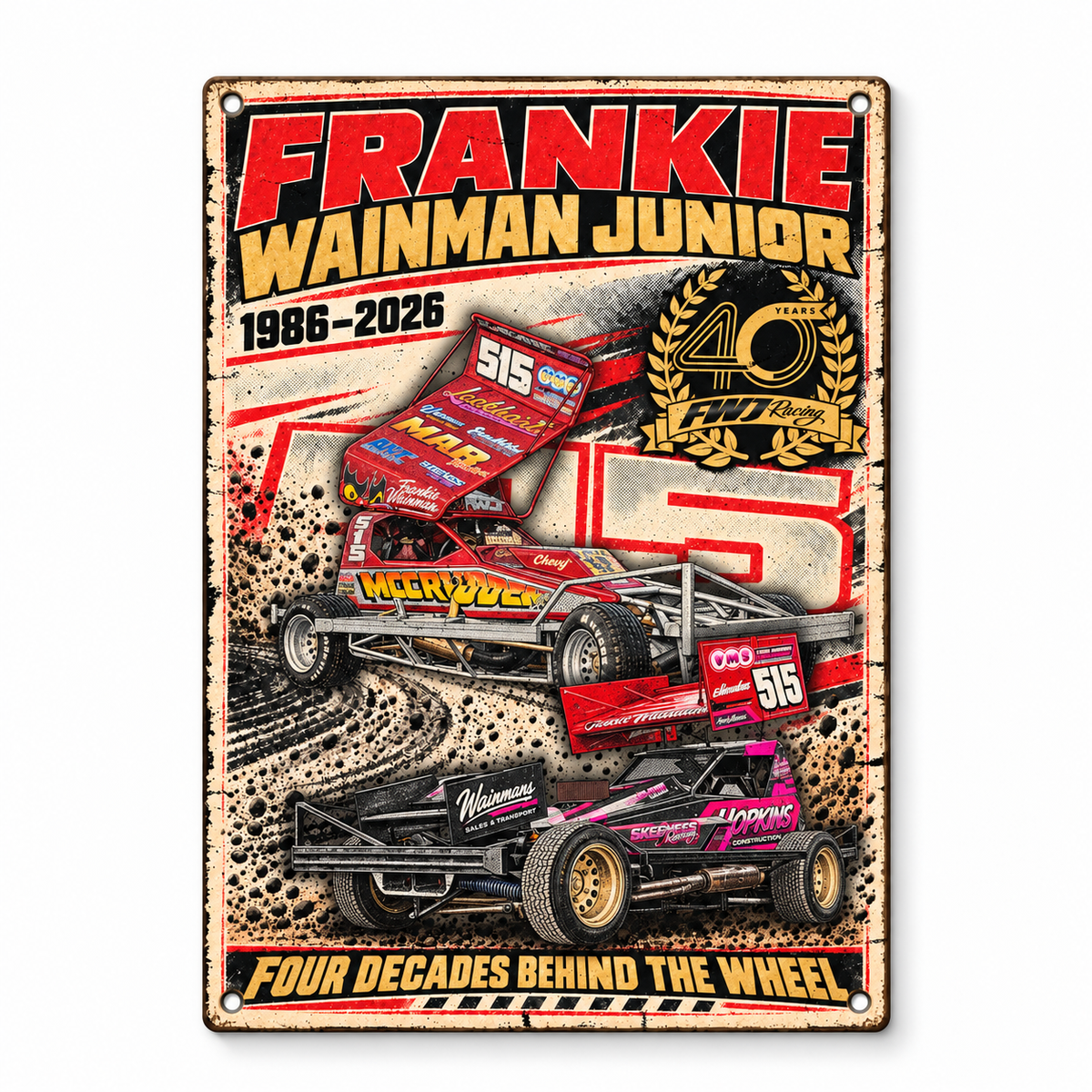 515 Frankie Wainman Junior A5 wooden retro sign – front view on white background