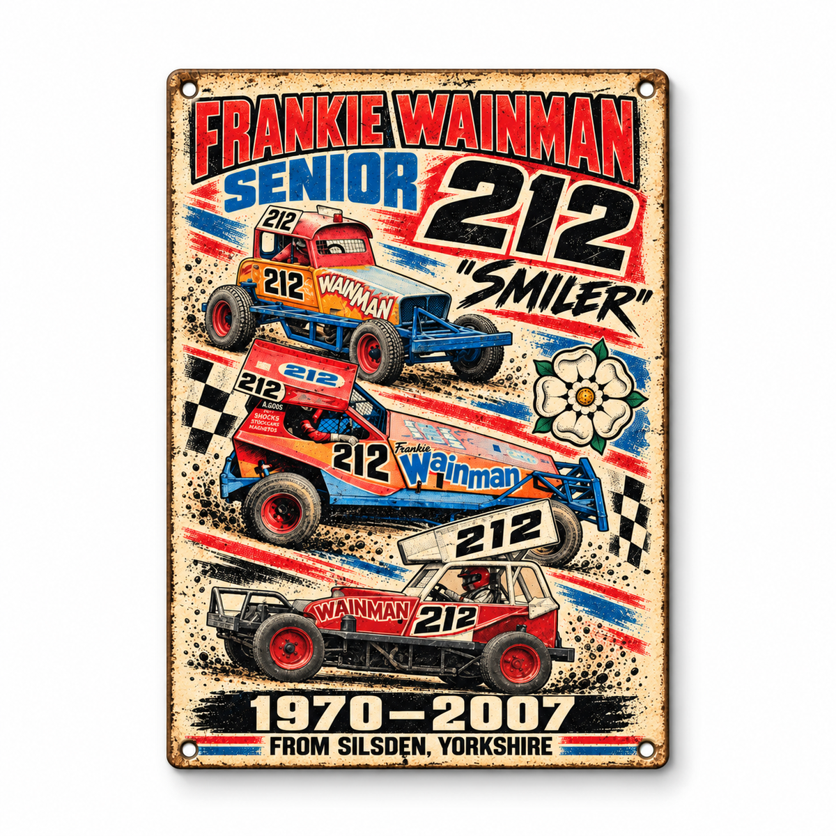 212 Frankie Wainman Senior A5 wooden retro sign – front view on white background