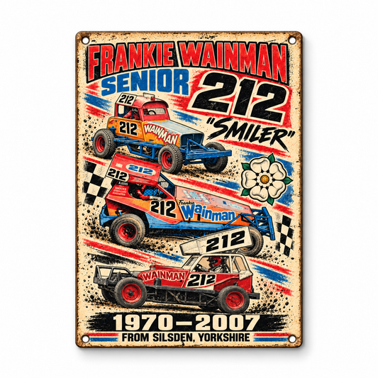 212 Frankie Wainman Senior A5 wooden retro sign – front view on white background